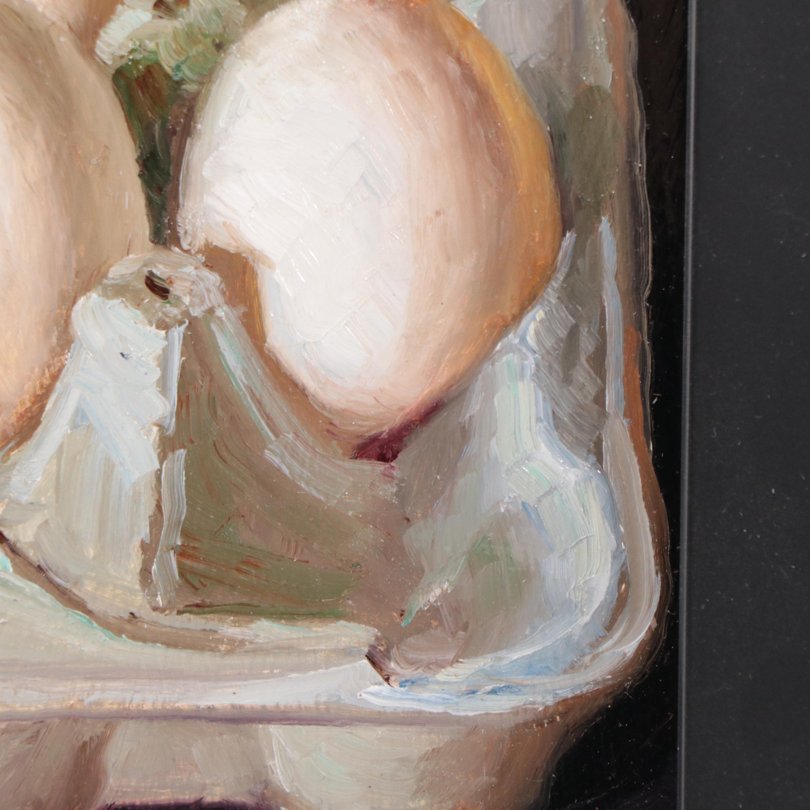 Youqing Wang Realist Still Life Oil Painting of Eggs in Carton, 2021
