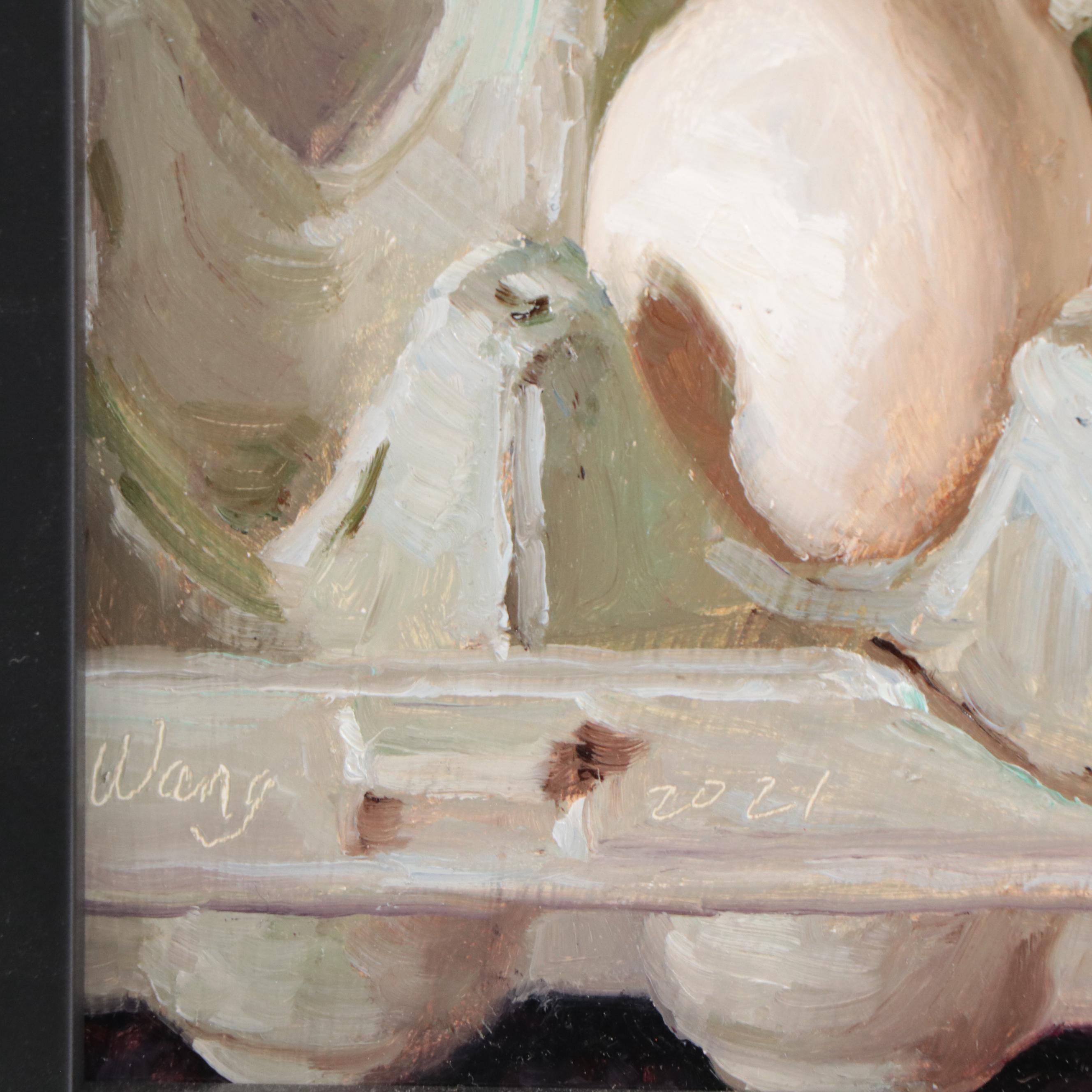 Youqing Wang Realist Still Life Oil Painting of Eggs in Carton, 2021