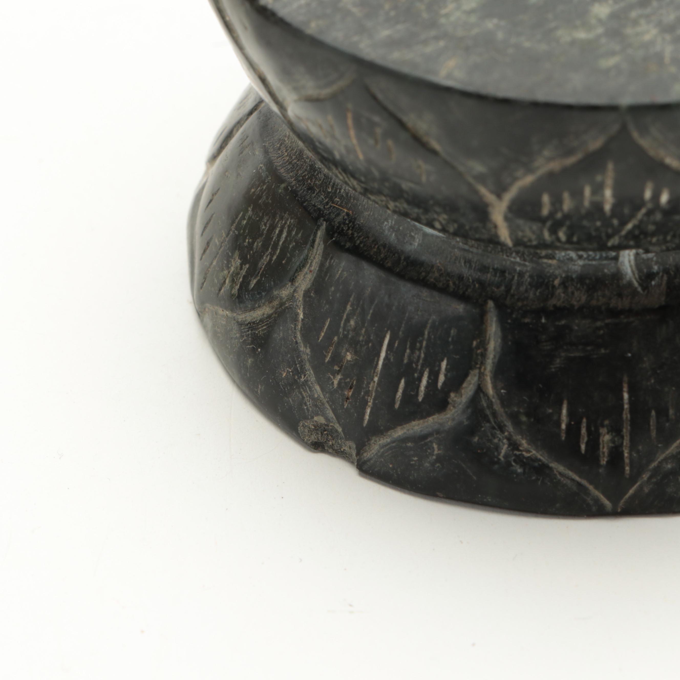 Chinese Turned Stone Bowl with Other Bonze Vase and Other Décor