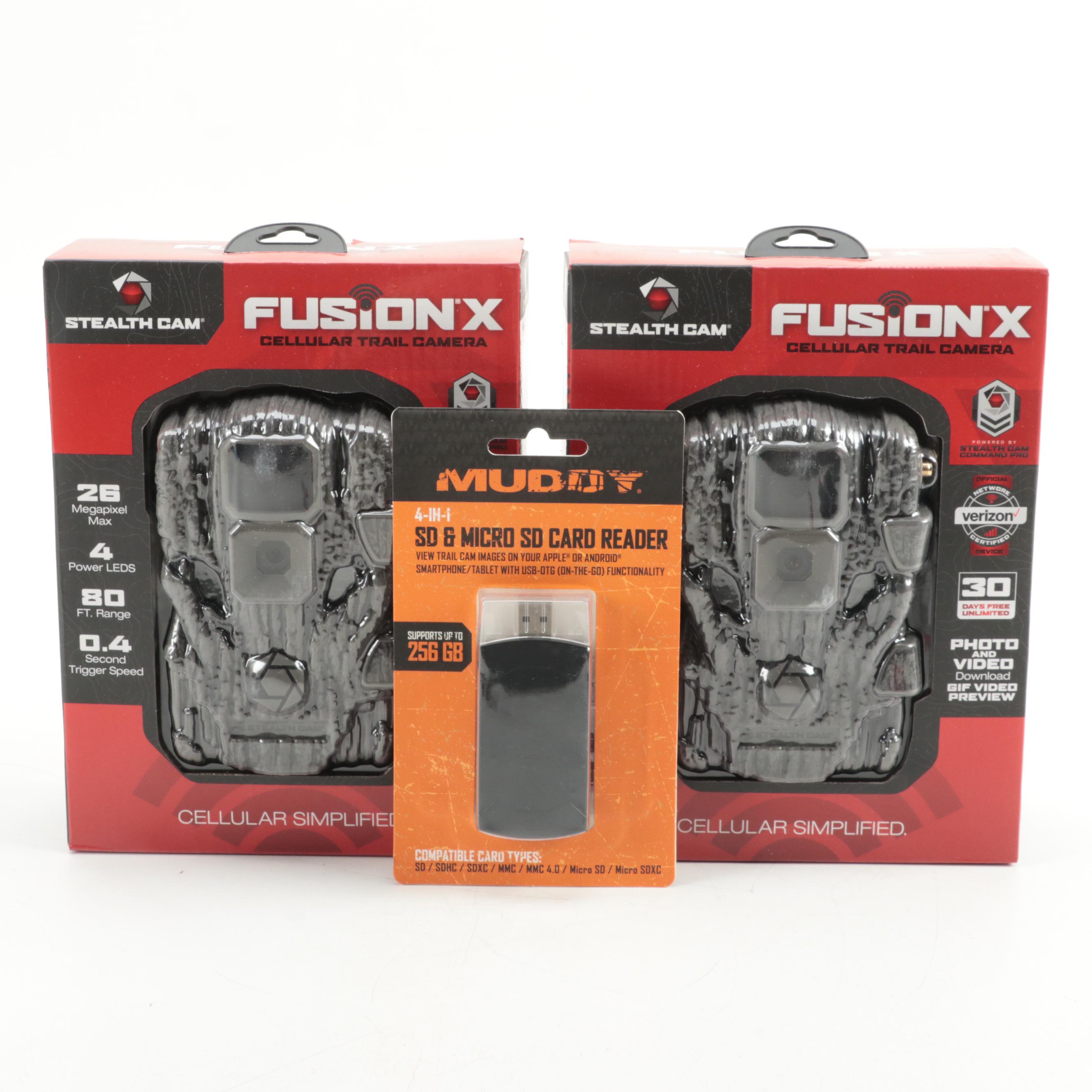 Stealth Cam Fusion X Cellular Trail Cameras with Muddy SD/Micro SD Card Reader