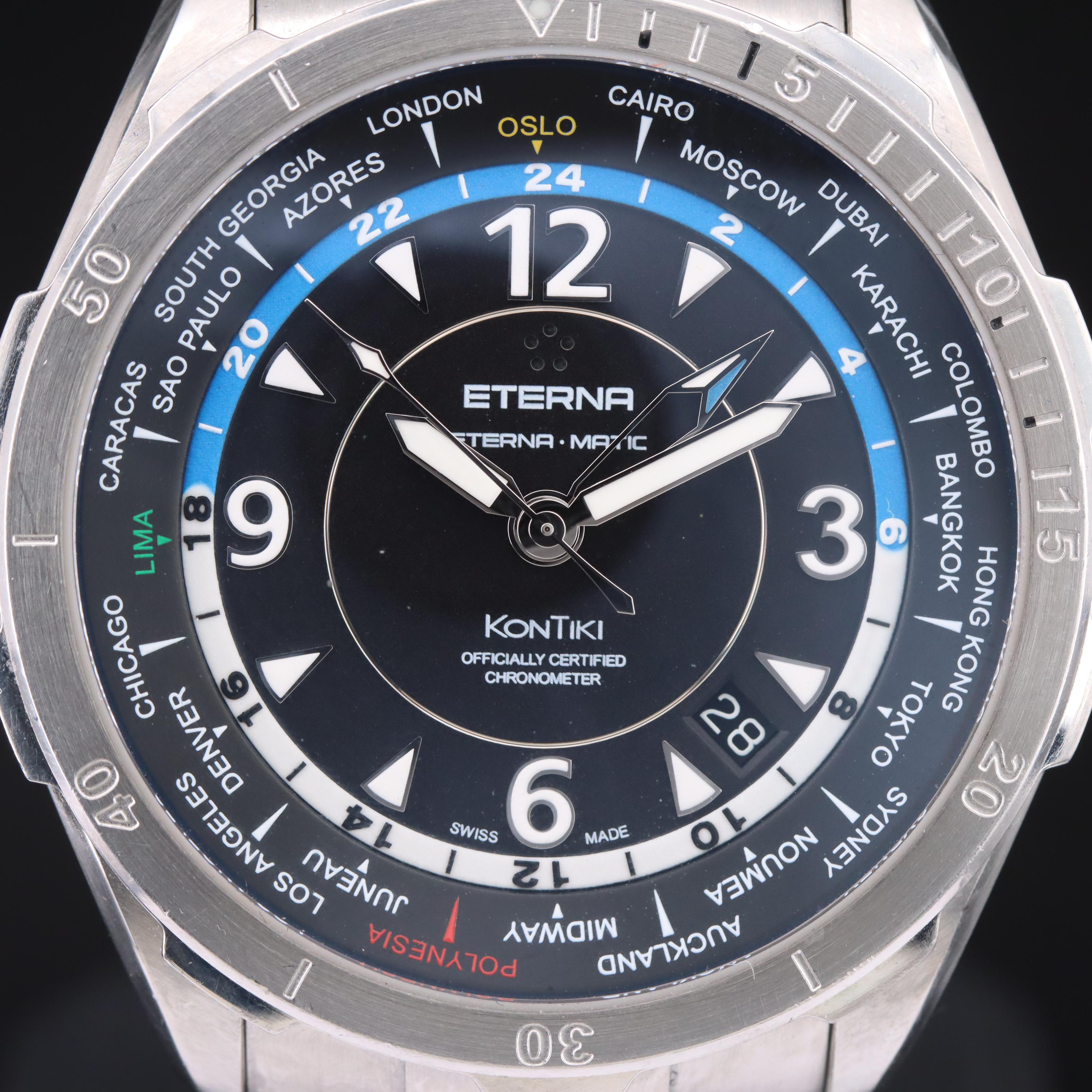 Eterna KonTiki Matic GMT World Time 42mm Steel Automatic Watch