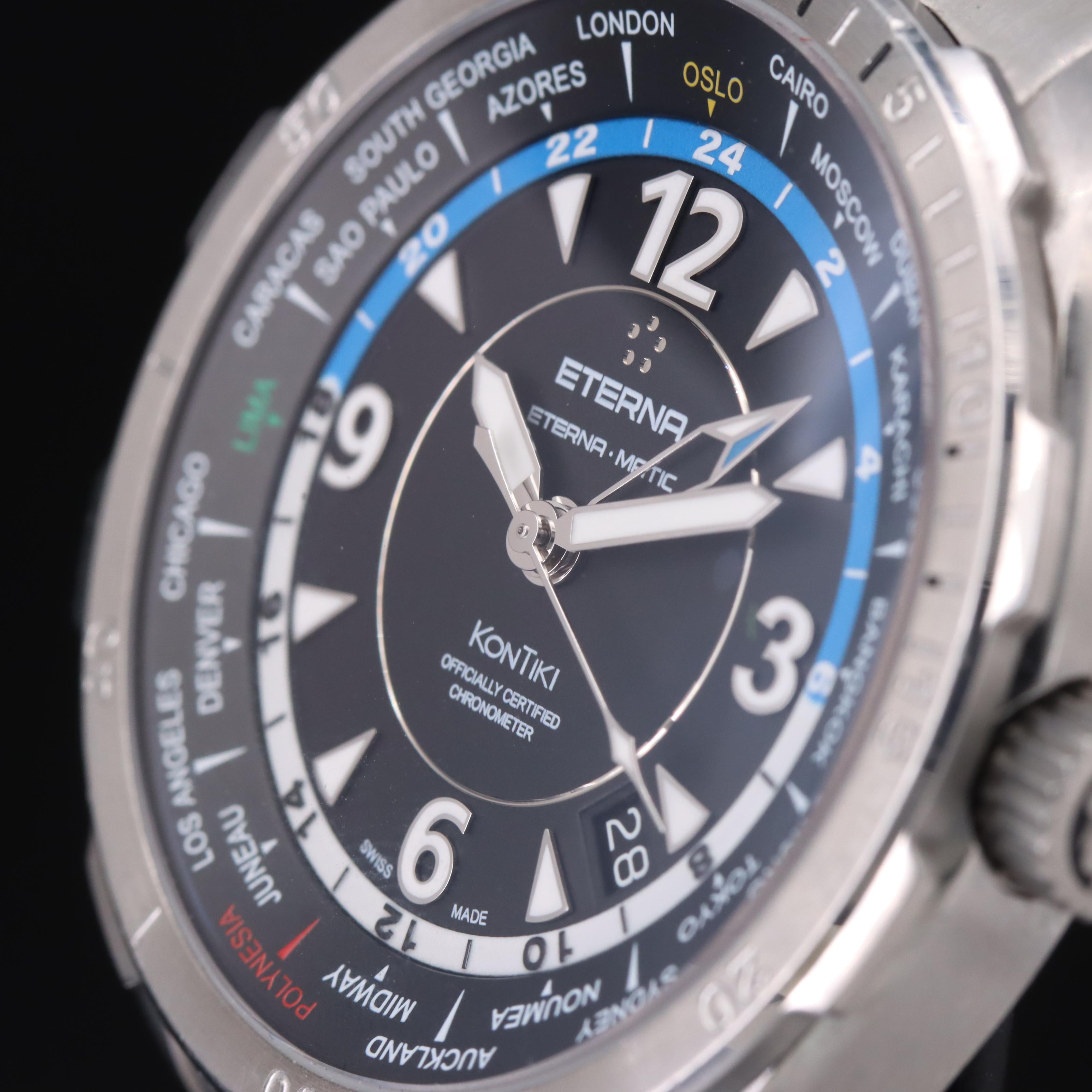 Eterna KonTiki Matic GMT World Time 42mm Steel Automatic Watch