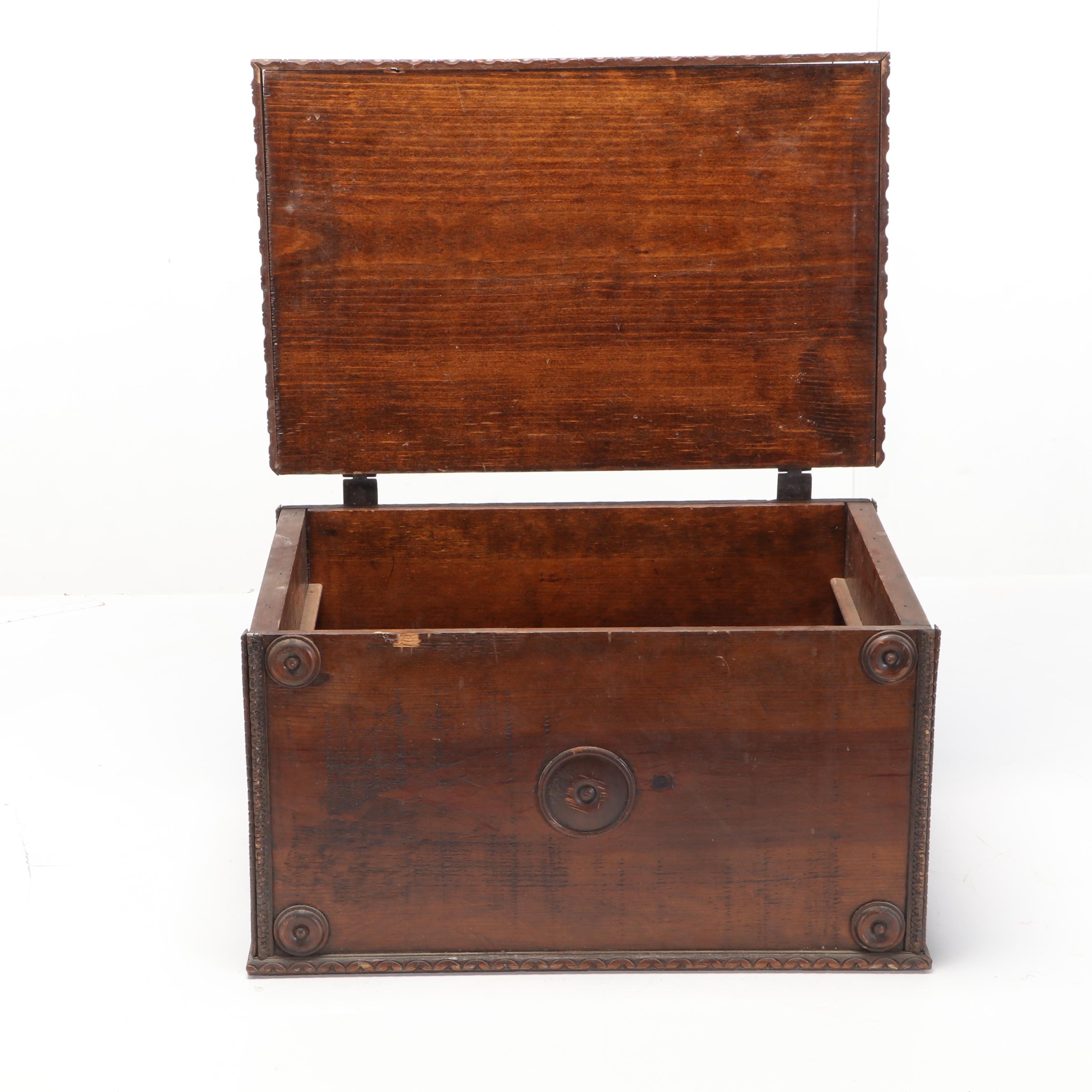 Brass-Mounted Pine Lift Lid Storage Box