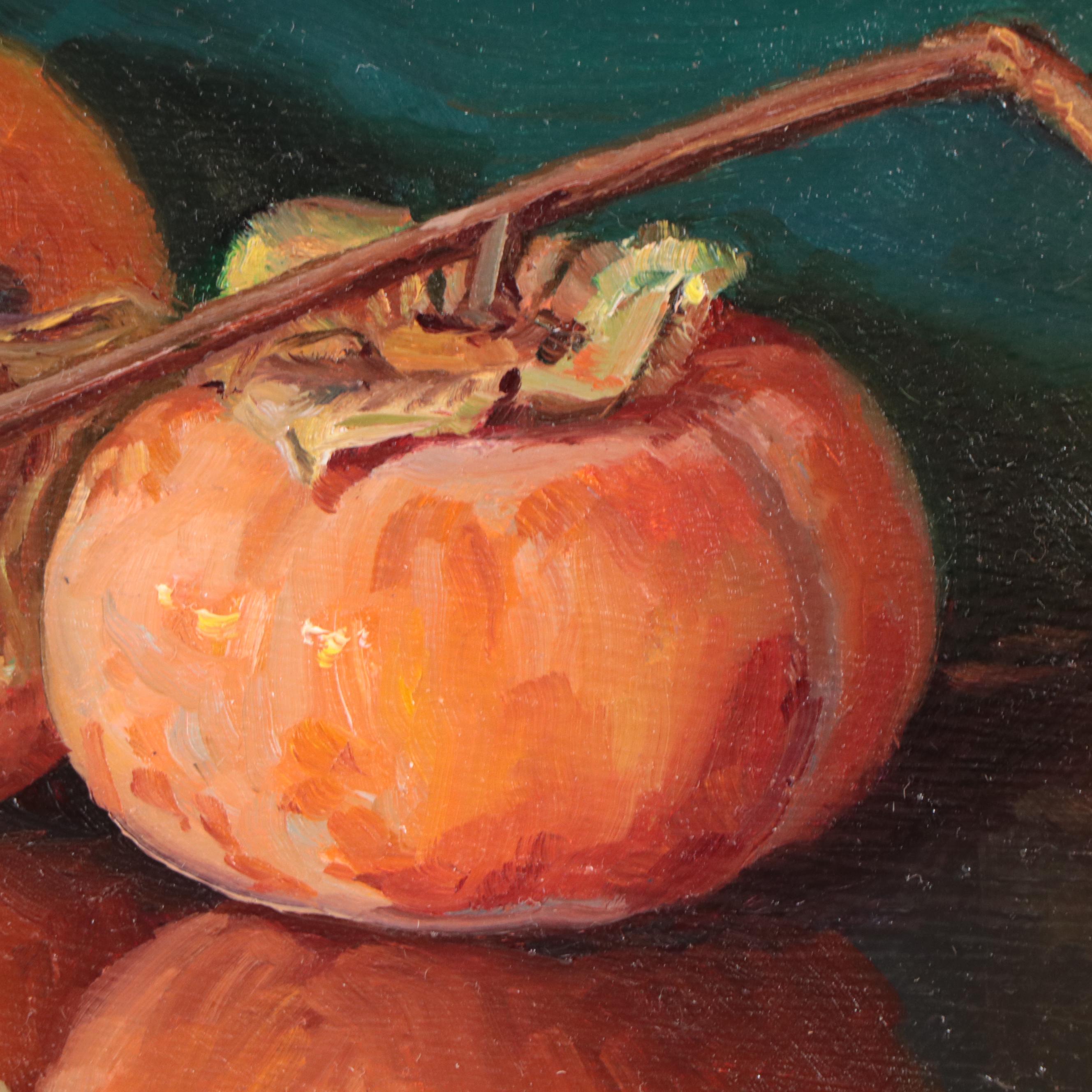 Youquing Wang Realist Still Life Oil Painting of Persimmons, 2021