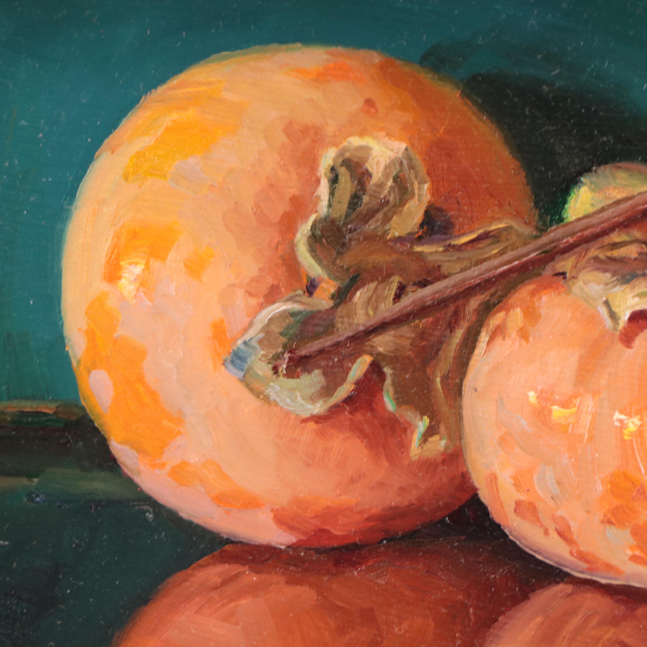 Youquing Wang Realist Still Life Oil Painting of Persimmons, 2021