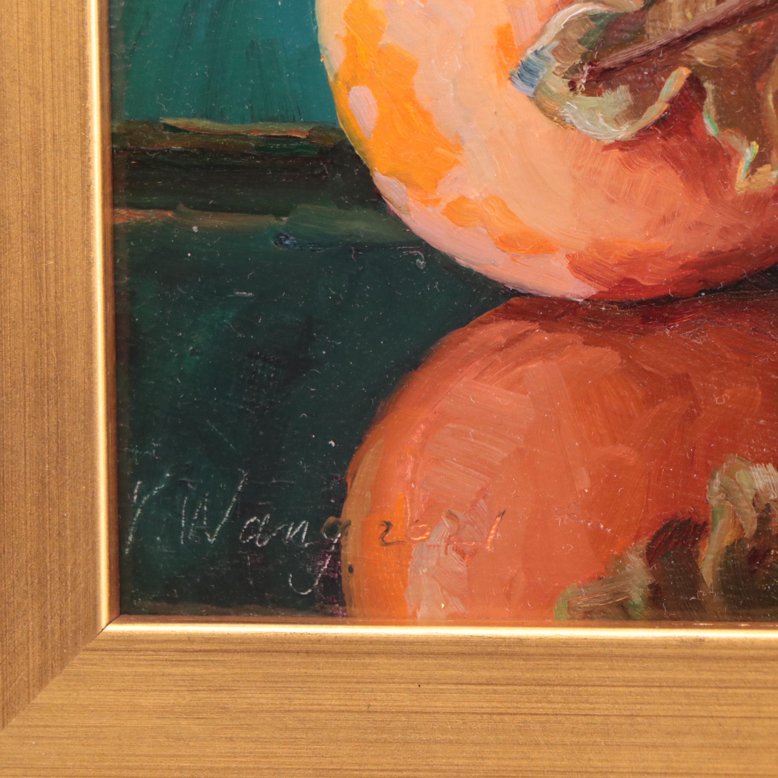 Youquing Wang Realist Still Life Oil Painting of Persimmons, 2021