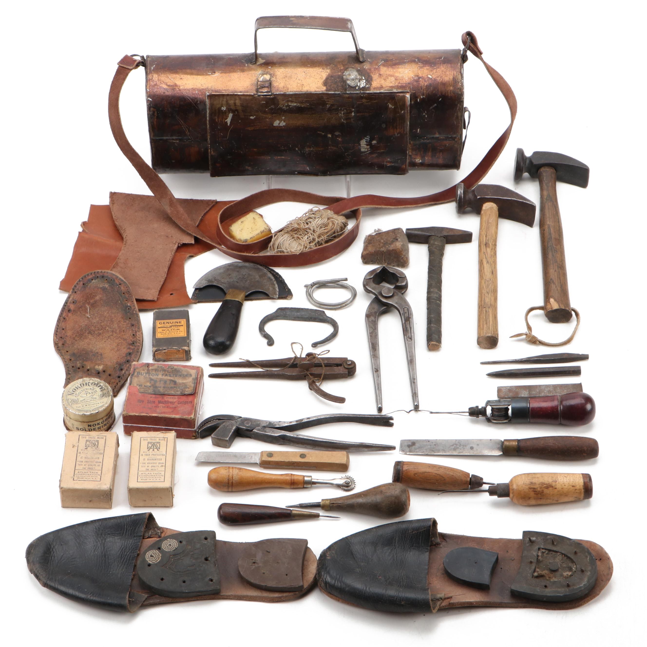 Cobblers Hand Tools, Hammers and Supplies With Case