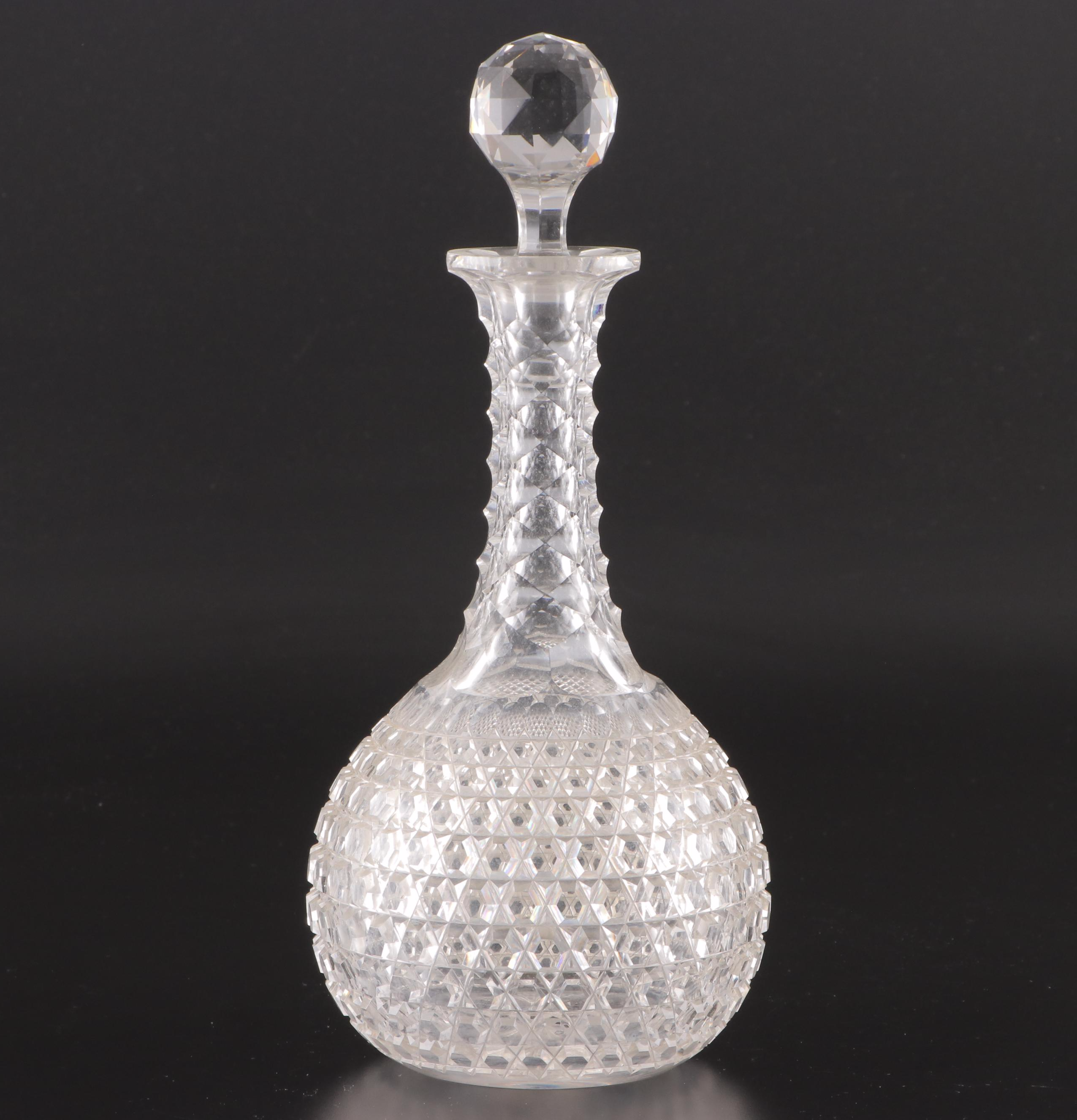 Brilliant Cut Glass Cane Pattern Claret Decanter with Stopper, Late 19th Century