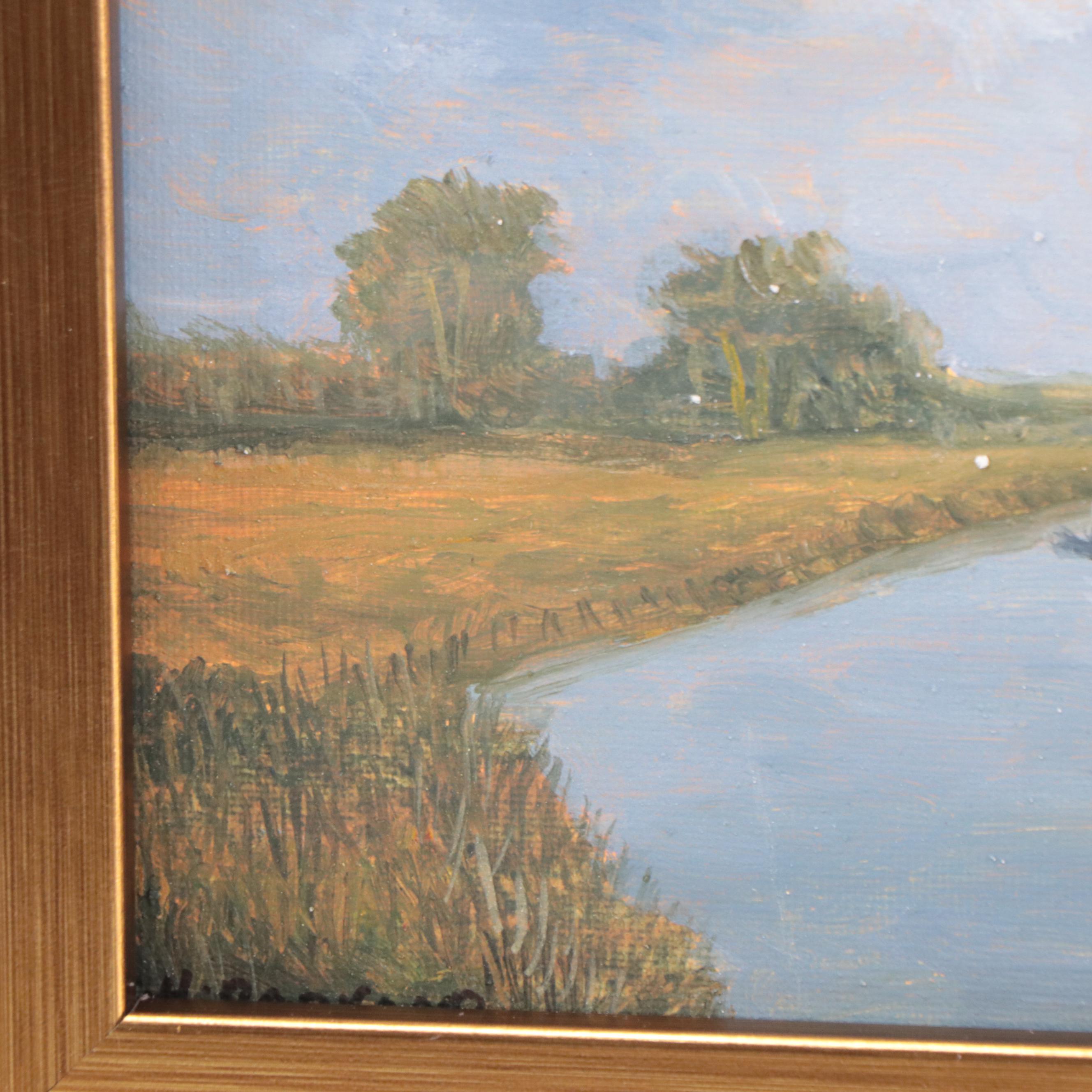 Sulmaz H. Radvand Landscape Oil Painting of River Scene, 21t Century