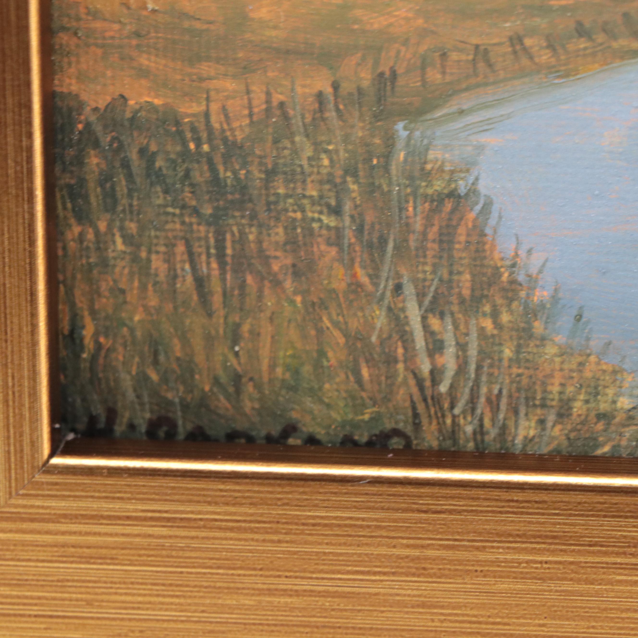 Sulmaz H. Radvand Landscape Oil Painting of River Scene, 21t Century