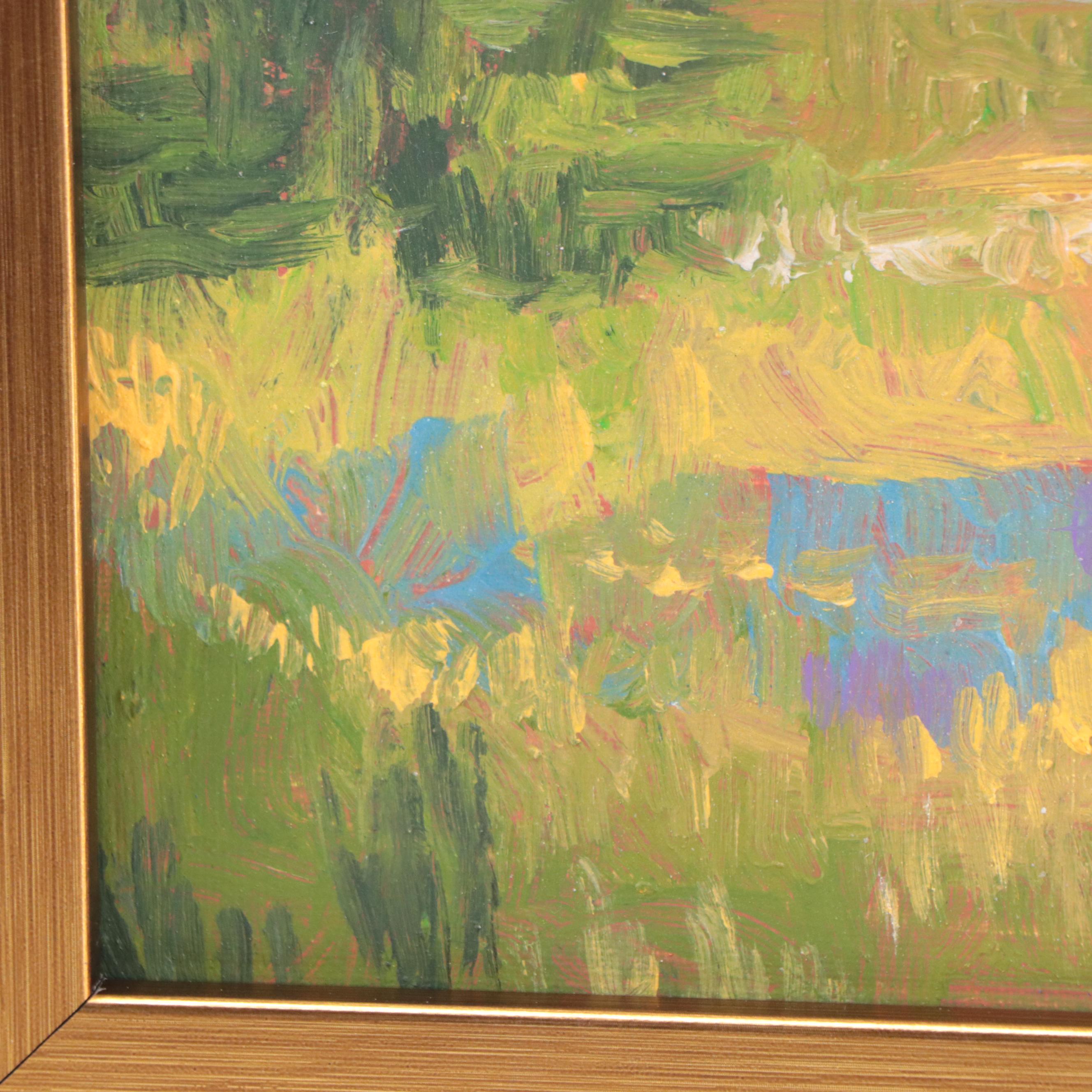 Sulmaz H. Radvand Landscape Oil Painting of Flowering Meadow, 21st Century