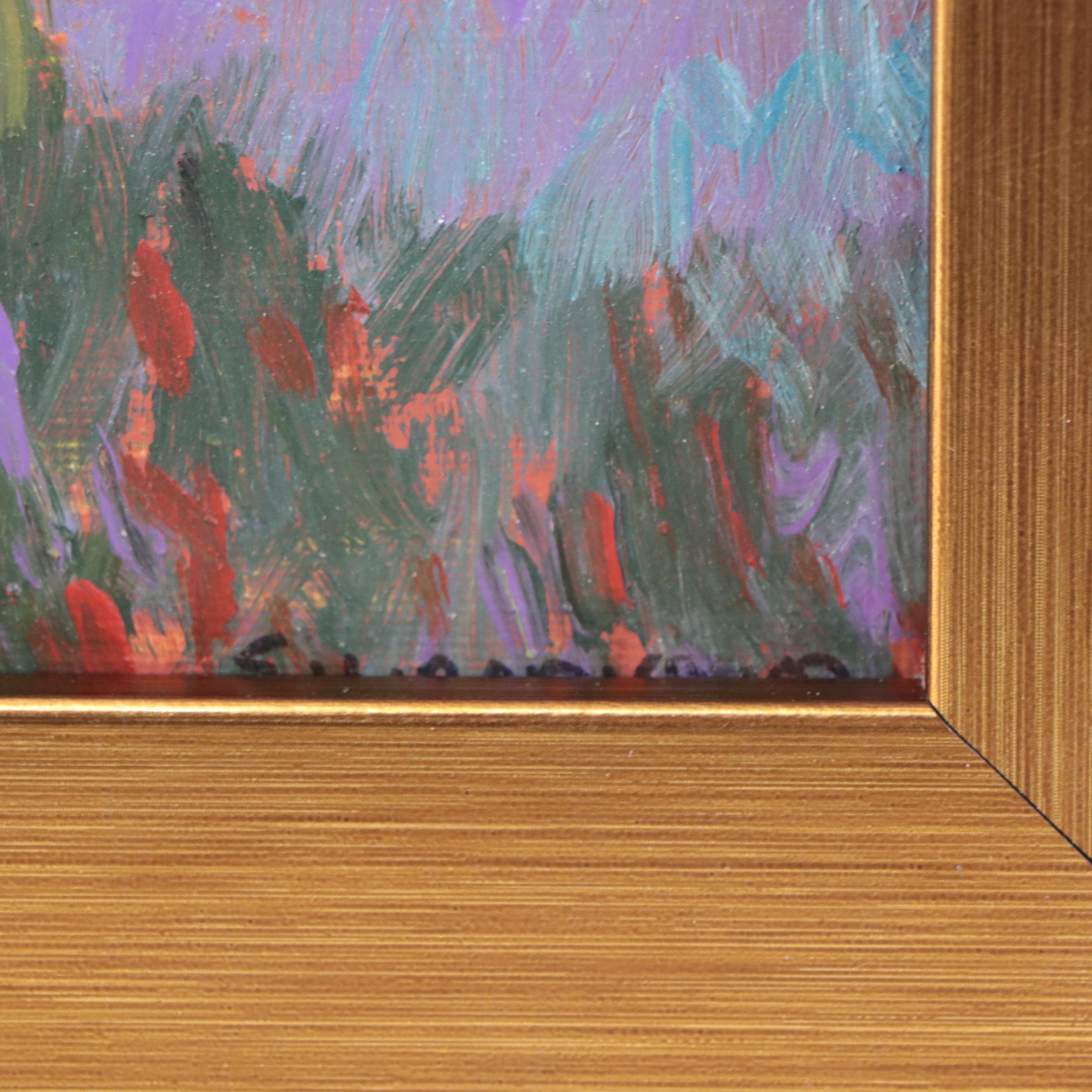 Sulmaz H. Radvand Landscape Oil Painting of Flowering Meadow, 21st Century