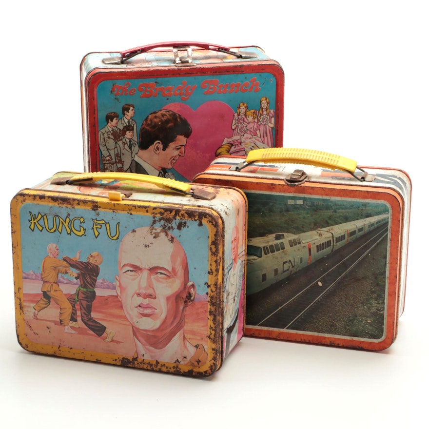 The Brady Bunch, Kung-Fu and CP Railroad Aluminum Lunchboxes, Late 20th Century