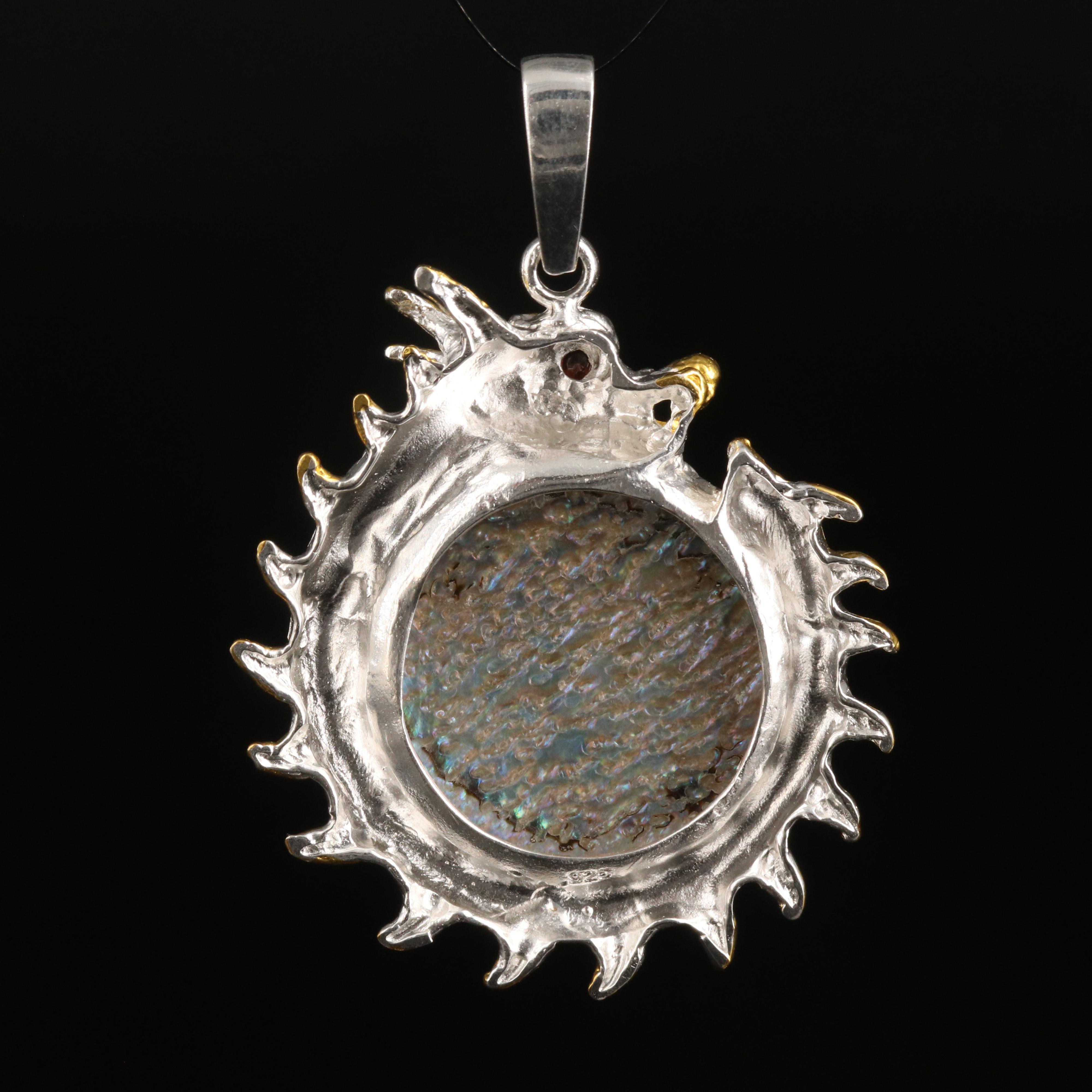 Sterling Abalone and Garnet Dragon Pendant