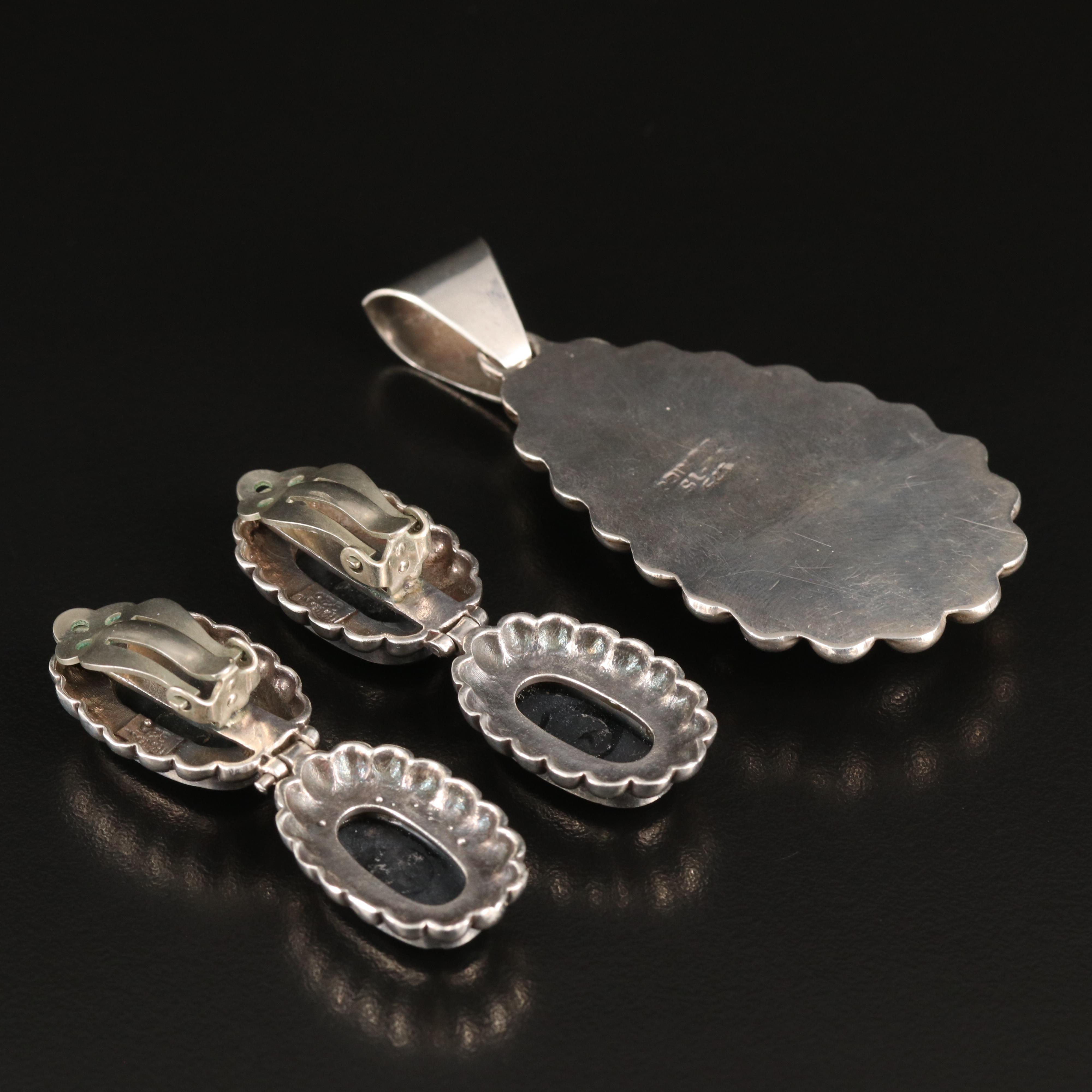 Sterling Black Onyx Teardrop Pendant and Drop Earrings