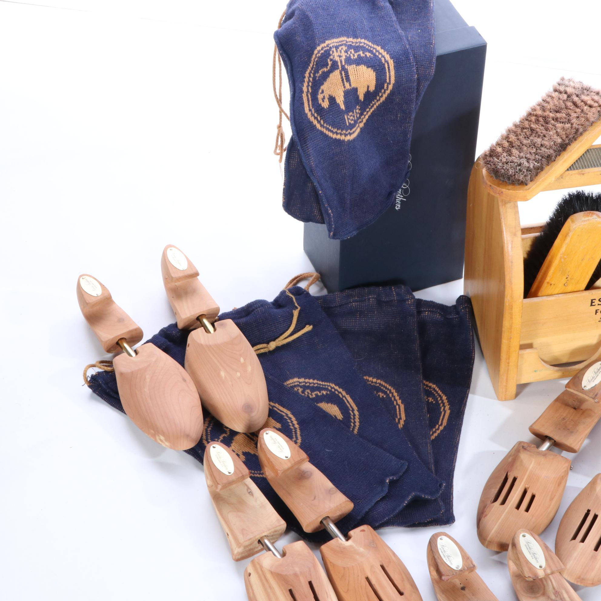 Wooden Shoe Shine Boxes, Horse Hair Shoe Brushes, and Cedar Shoe Trees
