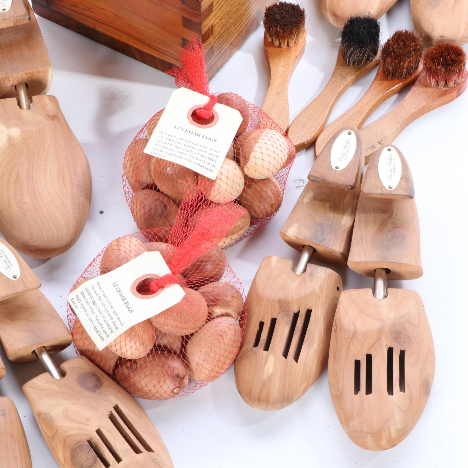Wooden Shoe Shine Boxes, Horse Hair Shoe Brushes, and Cedar Shoe Trees