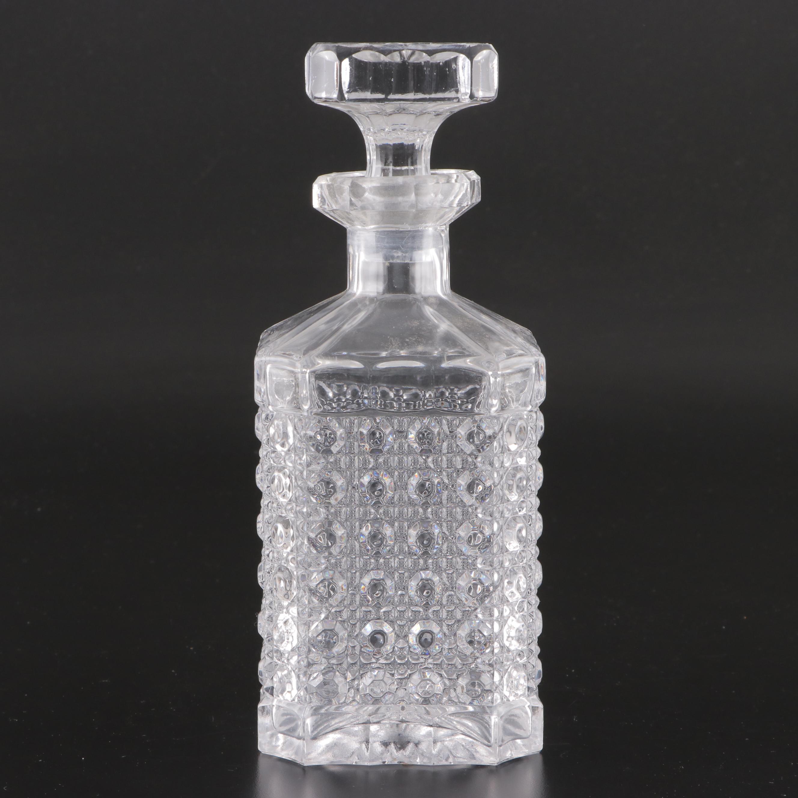 Cane Pattern Pressed Glass Whiskey Decanters with Stoppers