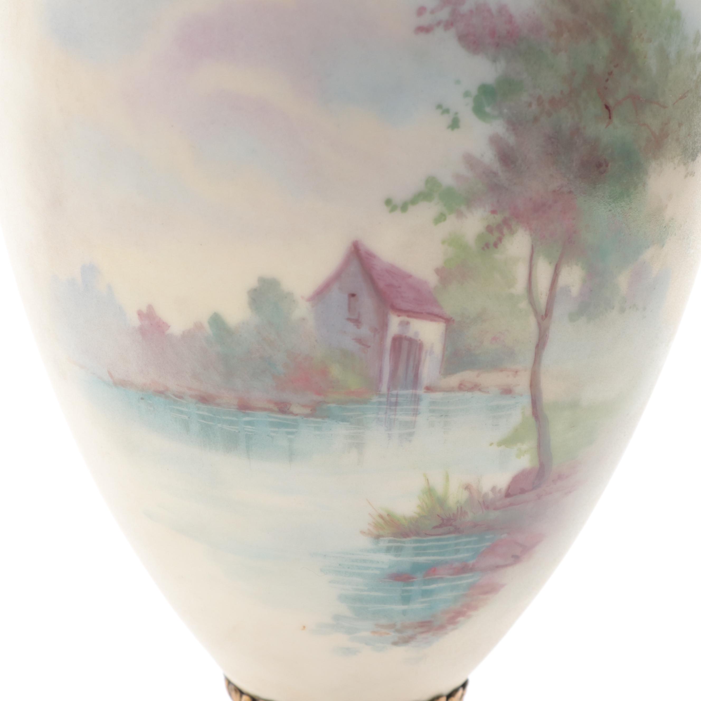 French Sèvres Style Porcelain Lapis Ground Hand-Painted Ormolu Mounted Urn