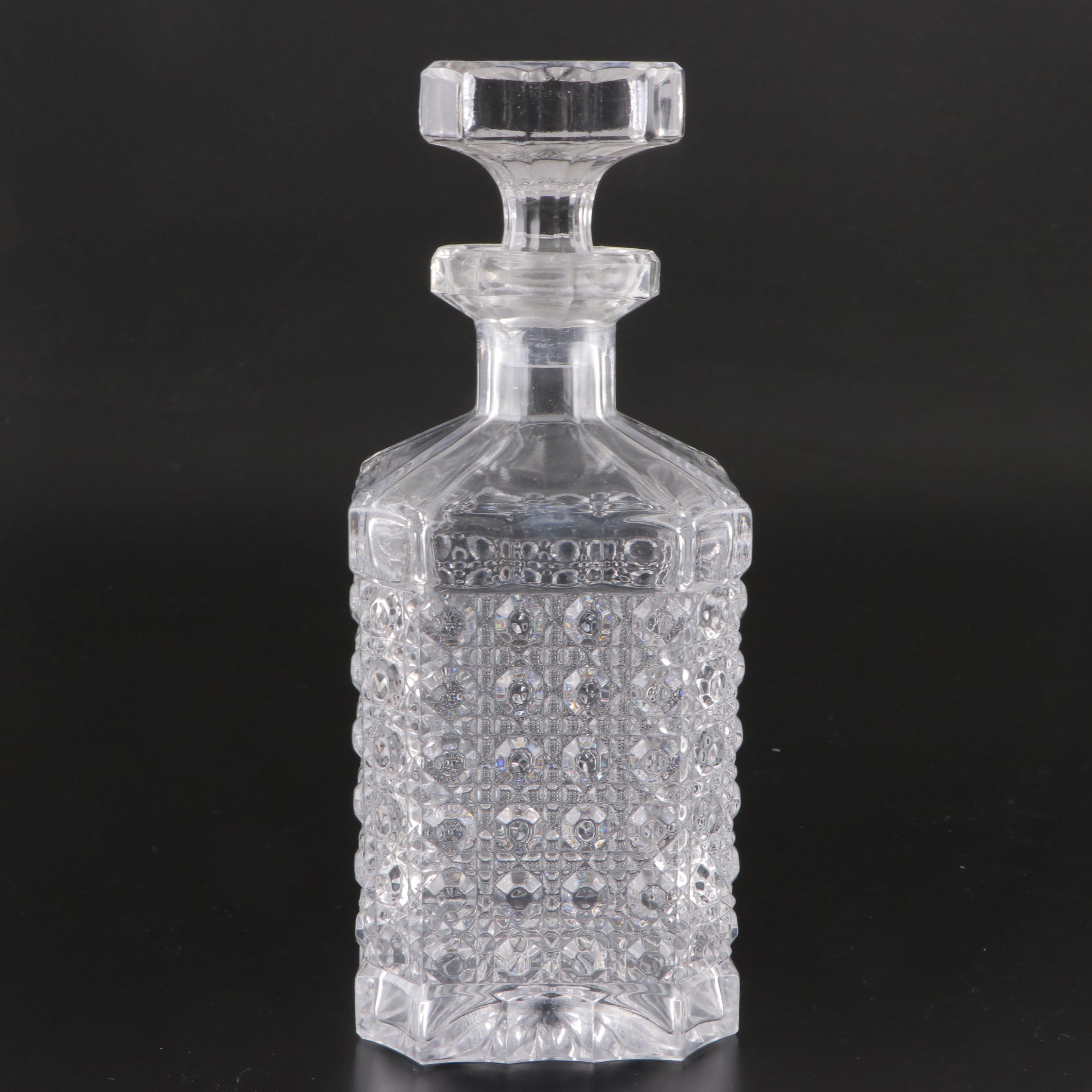 Cane Pattern Pressed Glass Whiskey Decanters with Stoppers
