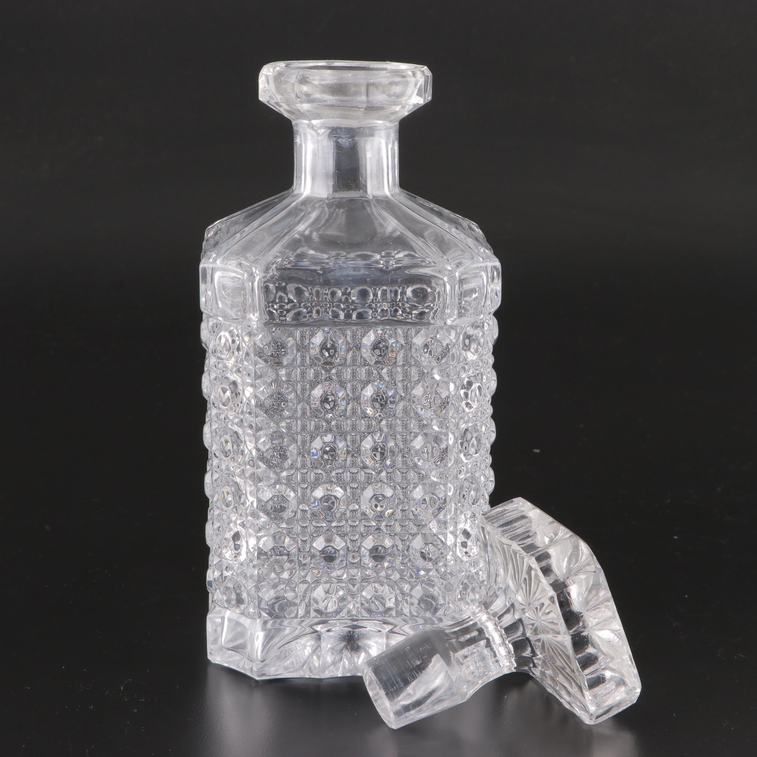 Cane Pattern Pressed Glass Whiskey Decanters with Stoppers
