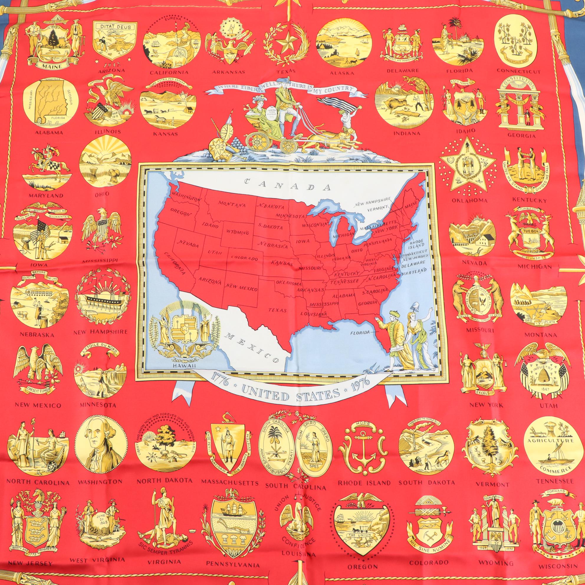 Hermès Early Issue "Arms of United States" Scarf 90 in Silk Twill