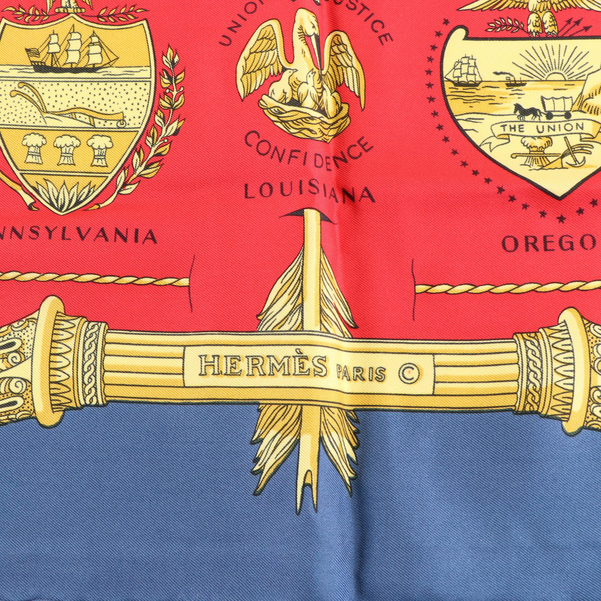 Hermès Early Issue "Arms of United States" Scarf 90 in Silk Twill