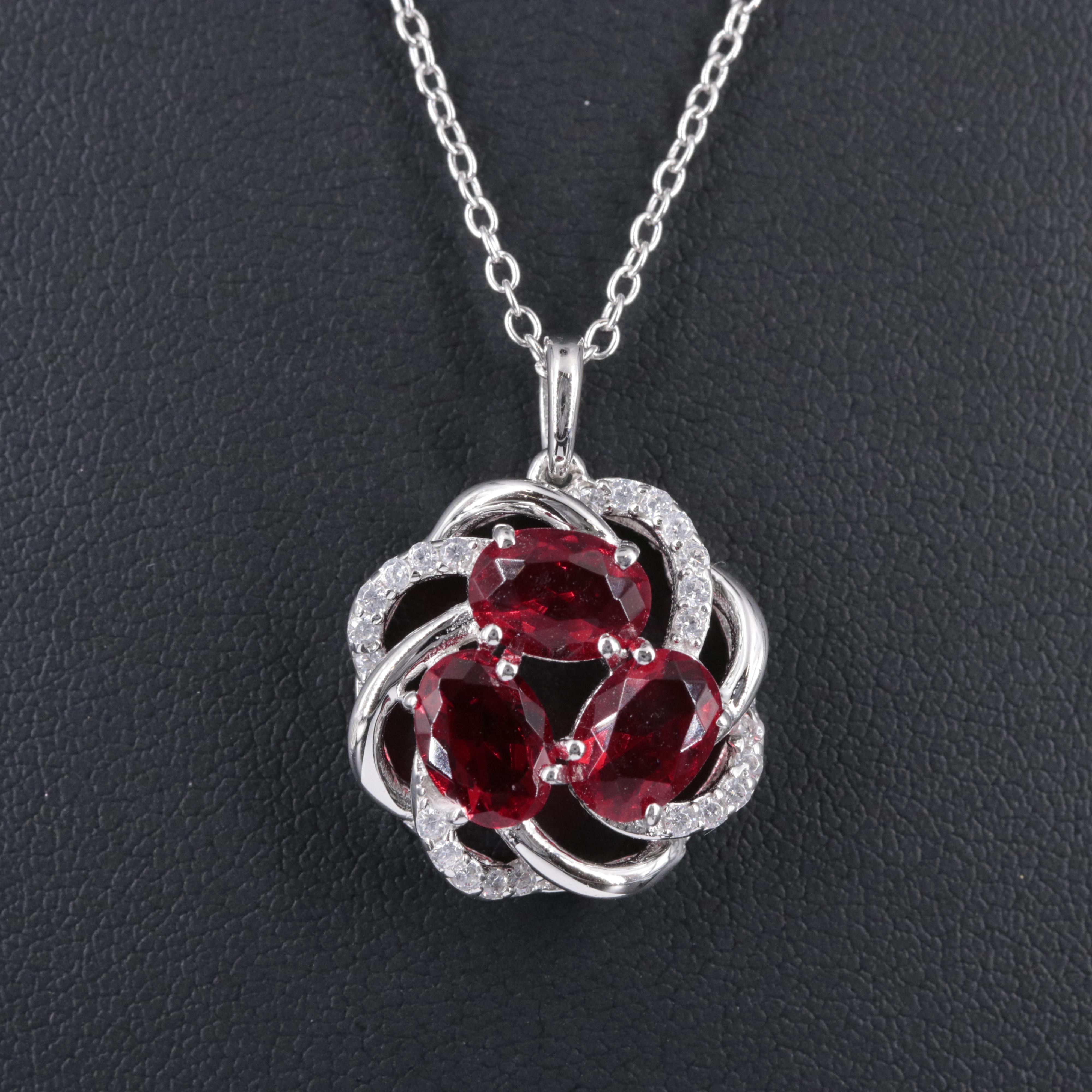 Sterling Silver Ruby Pendant Necklace Including Cubic Zirconia