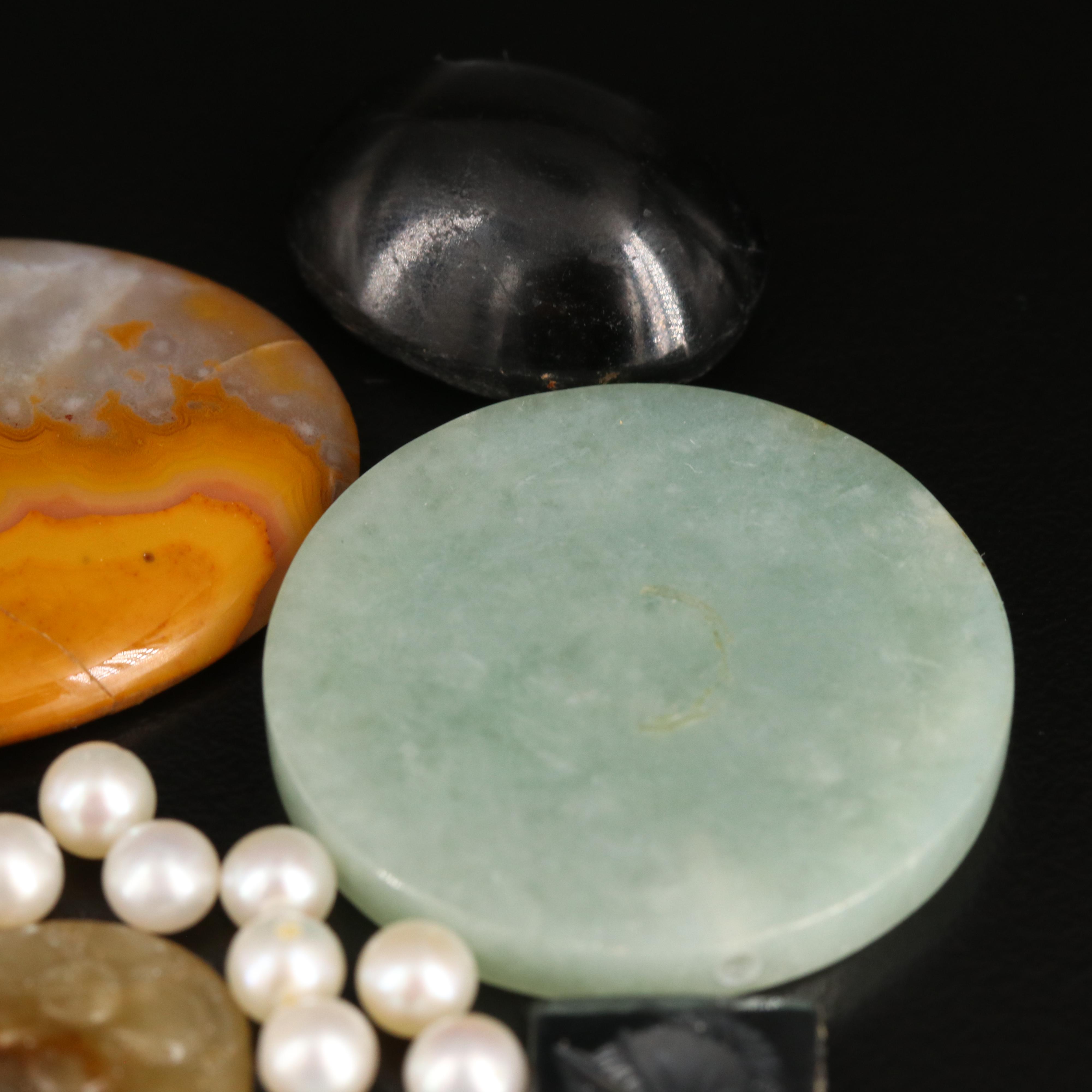 Loose Gemstones Including Jadeite, Agate and Tiger's Eye