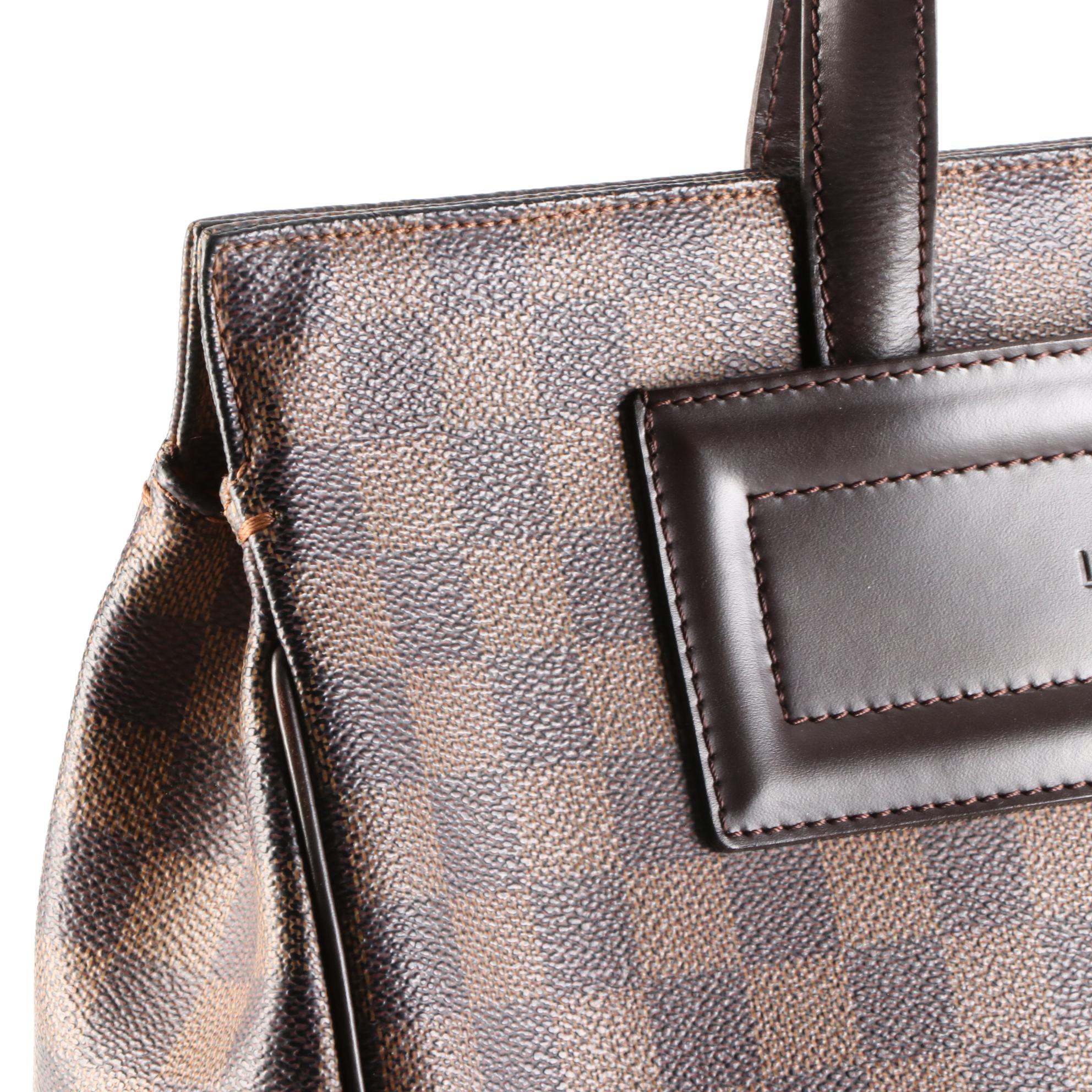 Louis Vuitton Parioli PM Tote in Damier Ebene Canvas and Brown Leather Trim