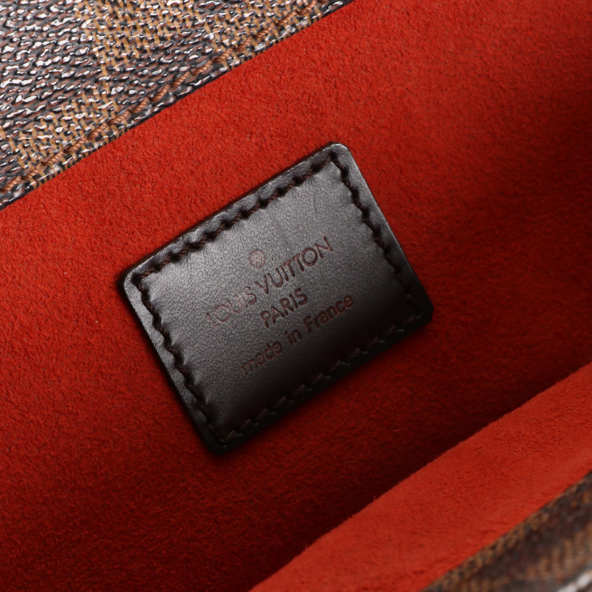 Louis Vuitton Parioli PM Tote in Damier Ebene Canvas and Brown Leather Trim