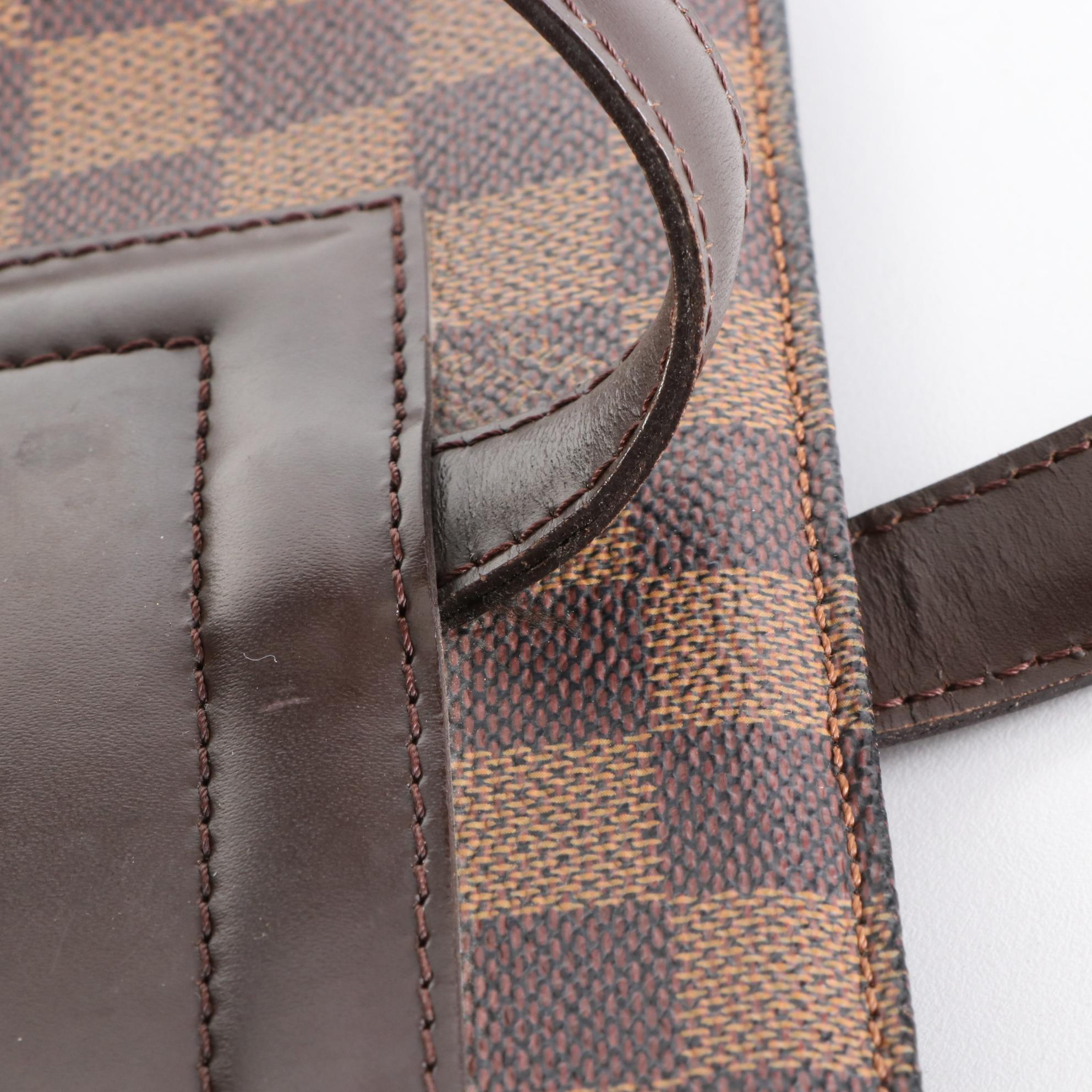 Louis Vuitton Parioli PM Tote in Damier Ebene Canvas and Brown Leather Trim