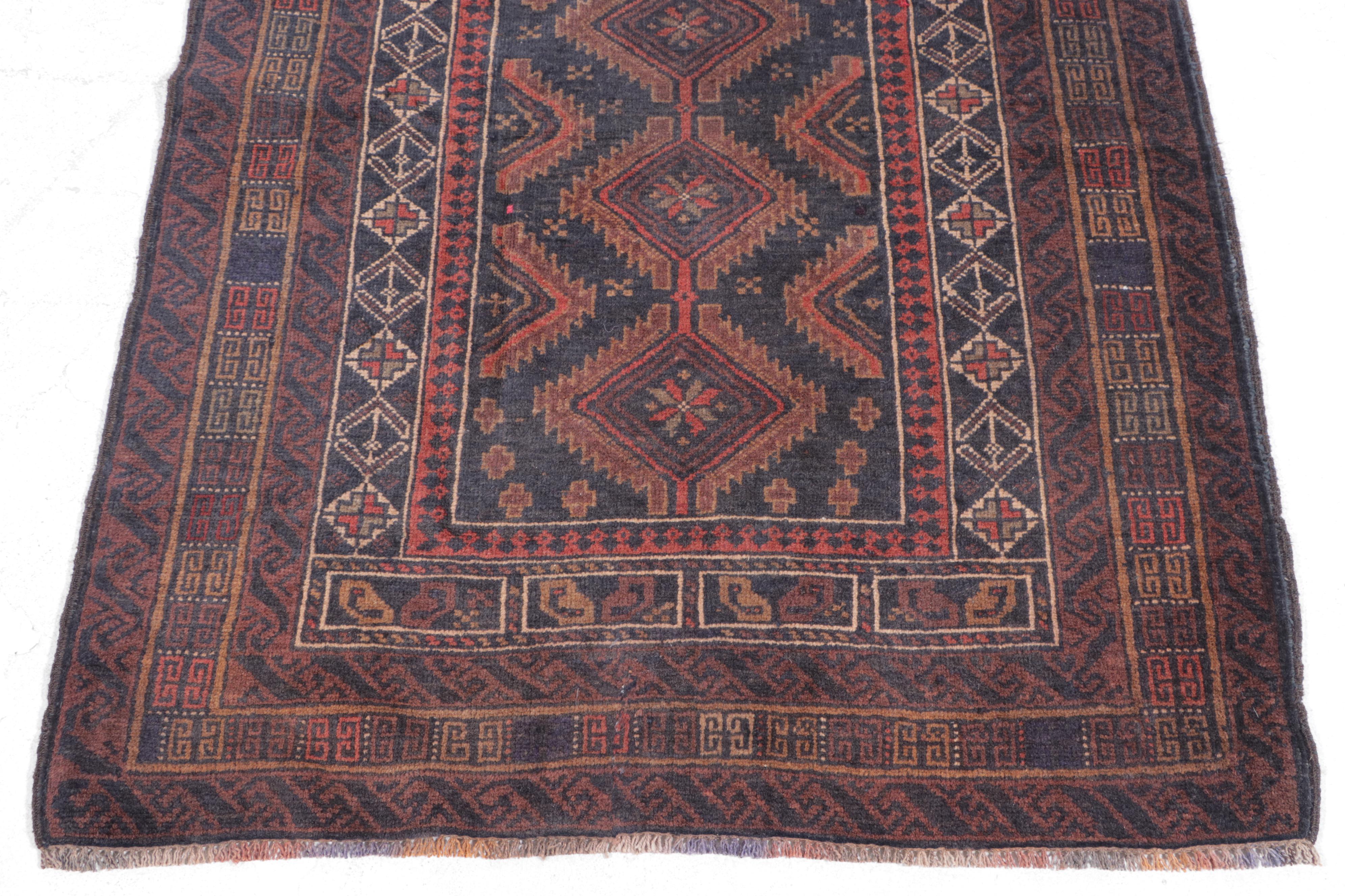 3' x 4'3 Hand-Knotted Afghan Baluch Accent Rug