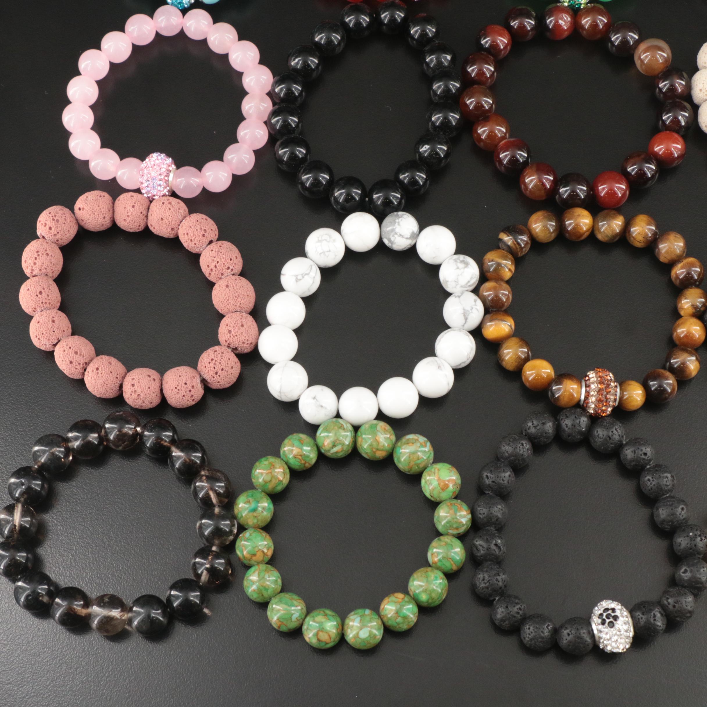 Collection of Expandable Bracelets with Rhinestone, Amethyst and Carnelian