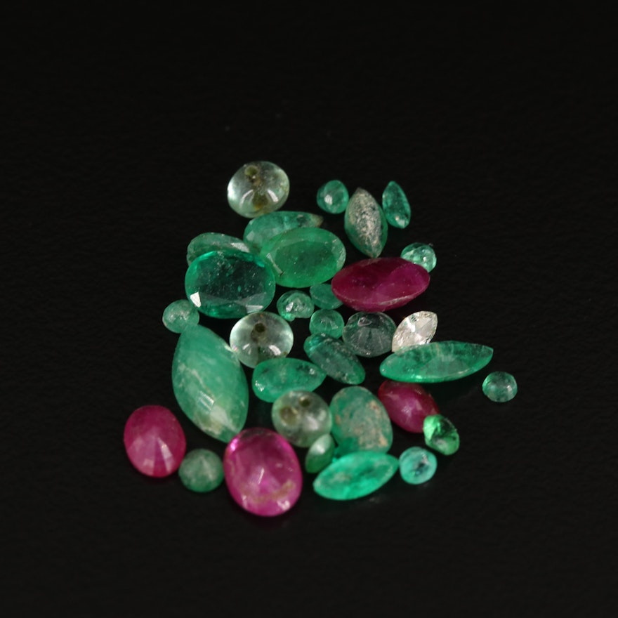 Loose 9.71 CTW Diamond, Emerald and Ruby Assortment