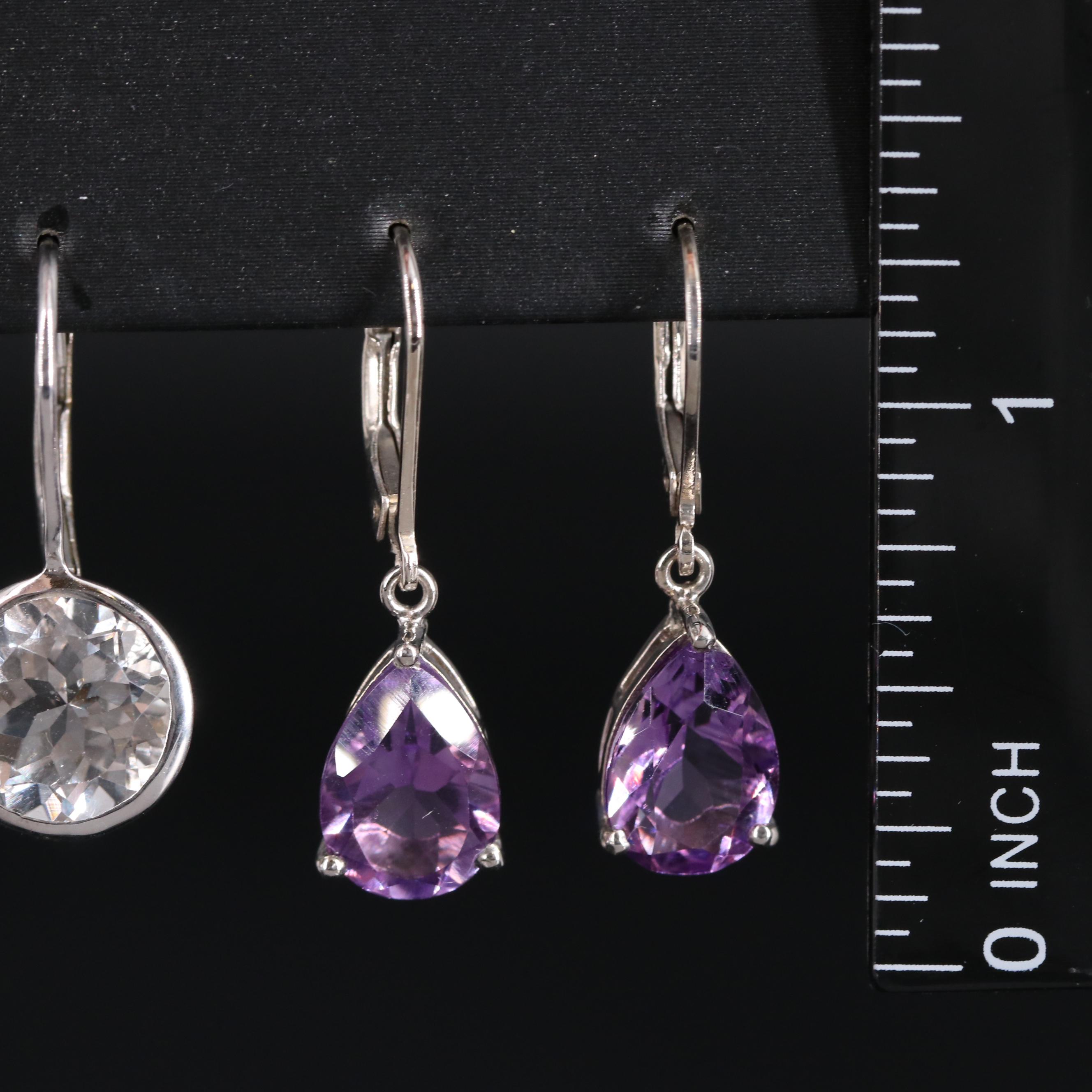 Sterling Silver Earring Duo Including Topaz and Amethyst