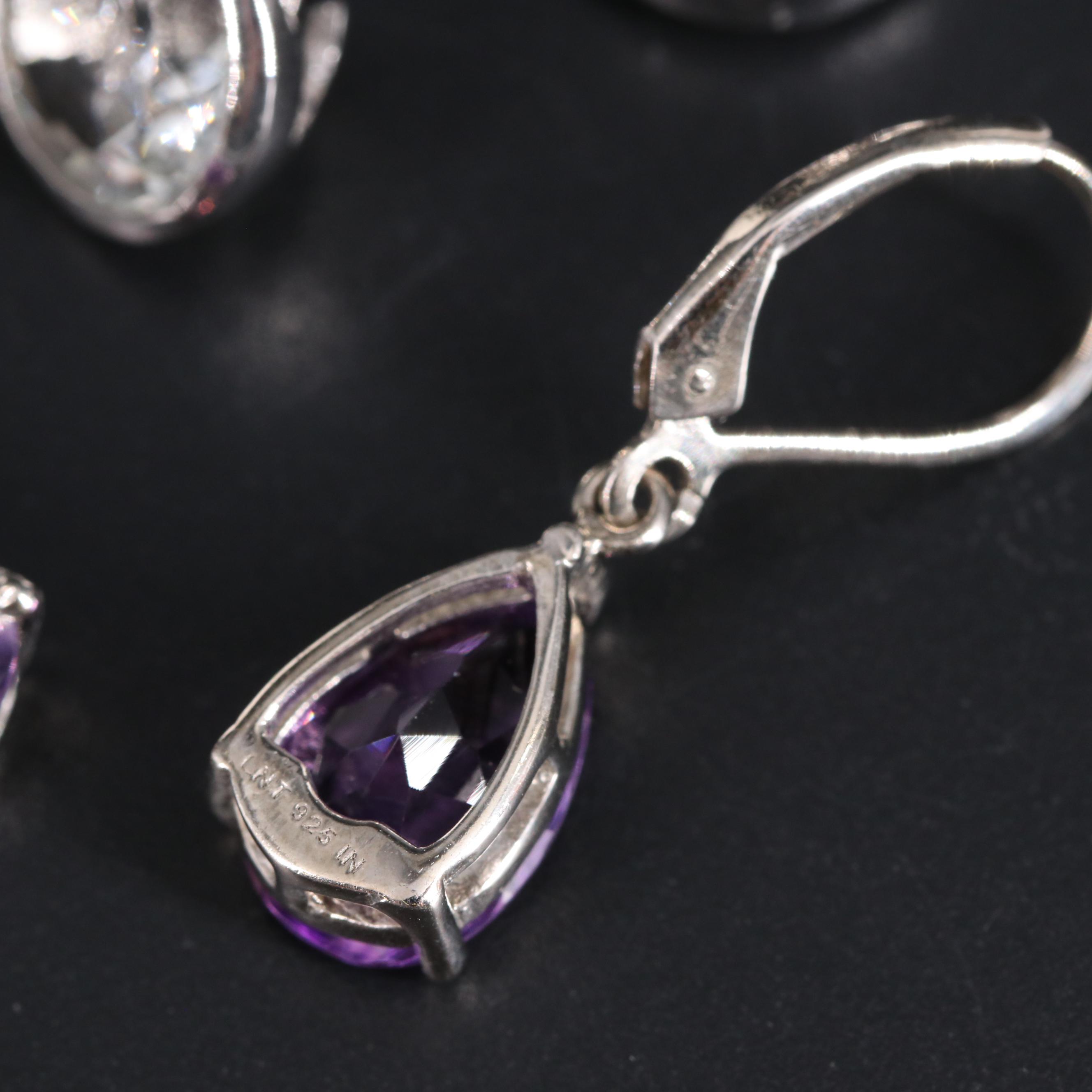 Sterling Silver Earring Duo Including Topaz and Amethyst
