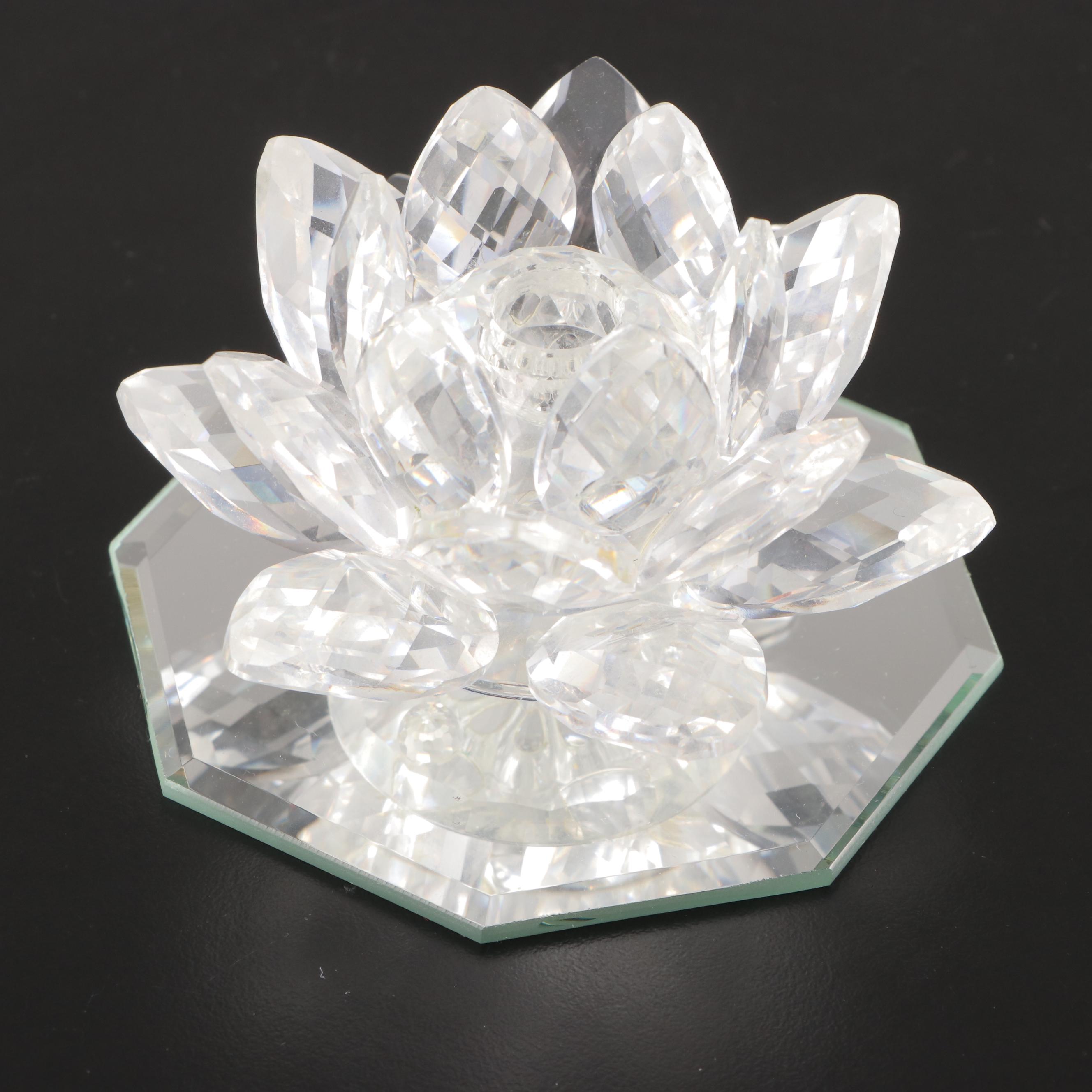 Swarovski Crystal Lotus, Rose and Birds on Bird Bath Figurines