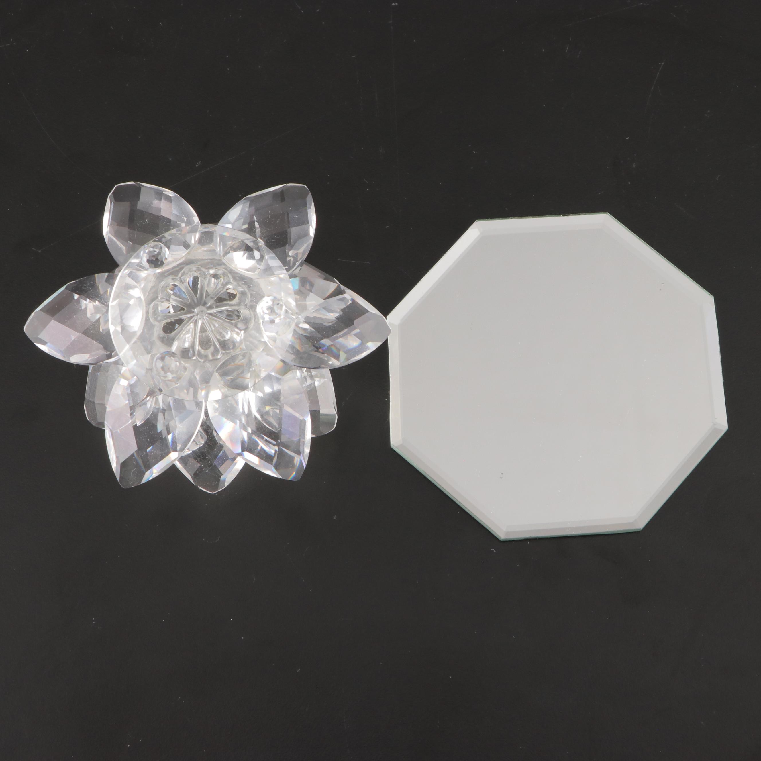 Swarovski Crystal Lotus, Rose and Birds on Bird Bath Figurines