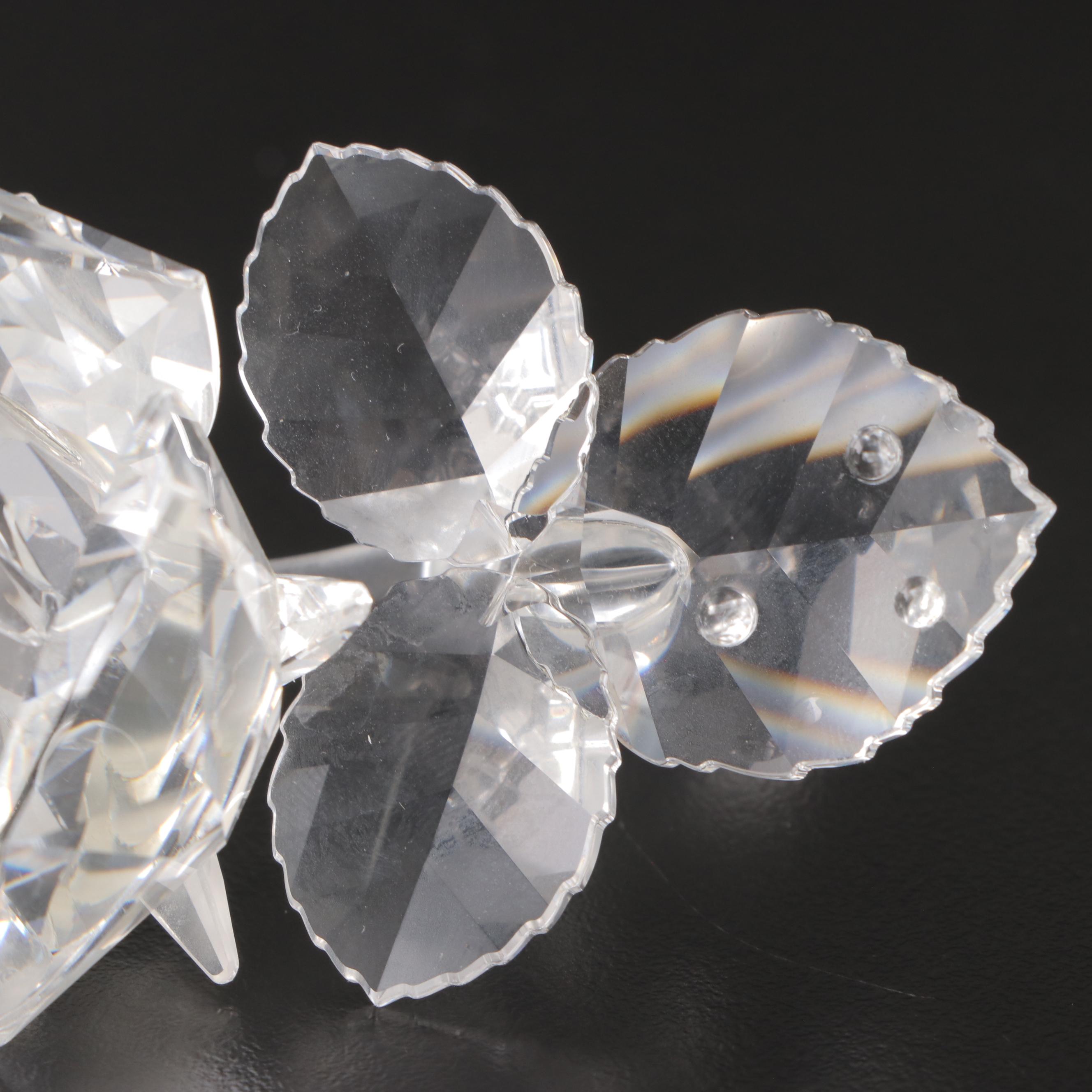 Swarovski Crystal Lotus, Rose and Birds on Bird Bath Figurines