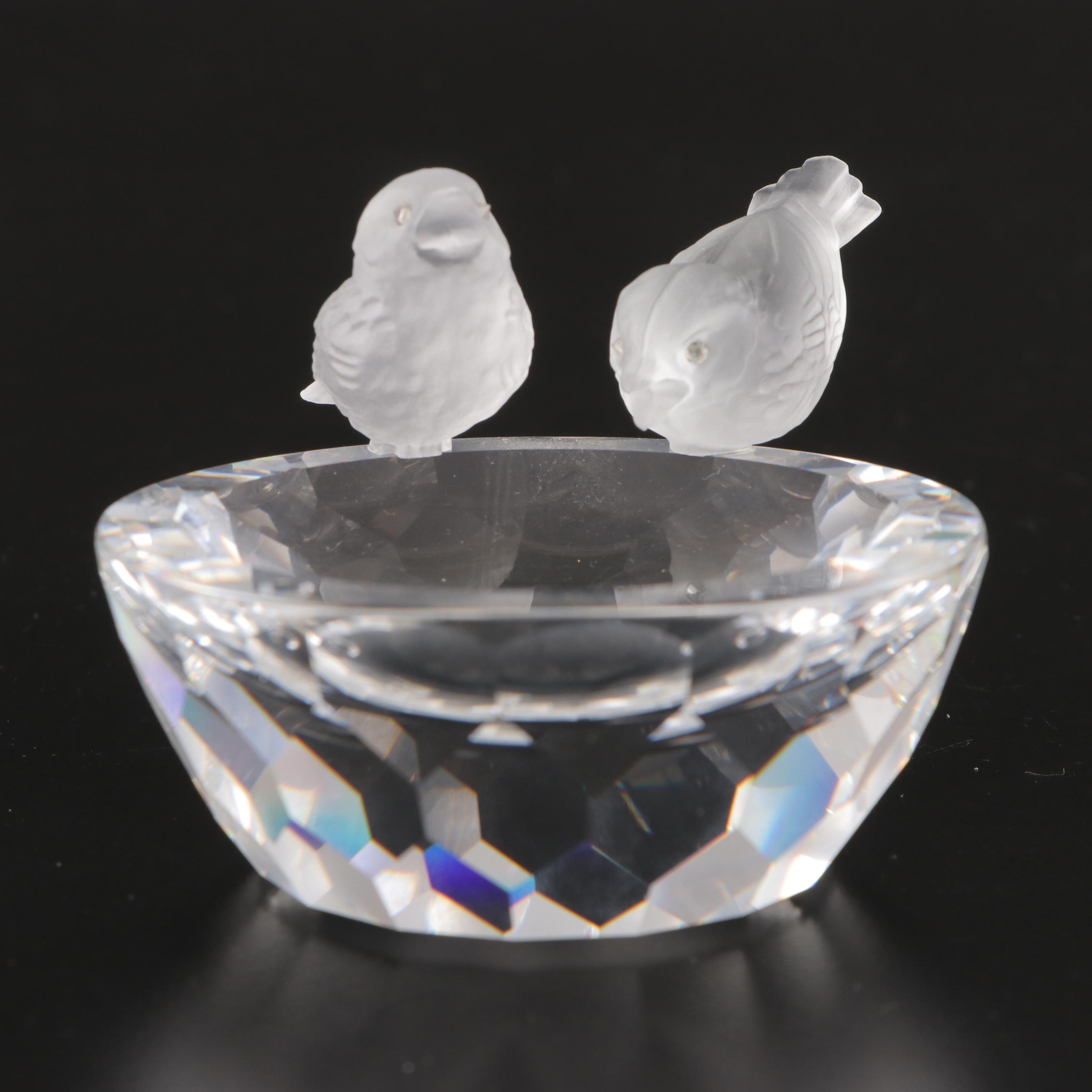 Swarovski Crystal Lotus, Rose and Birds on Bird Bath Figurines