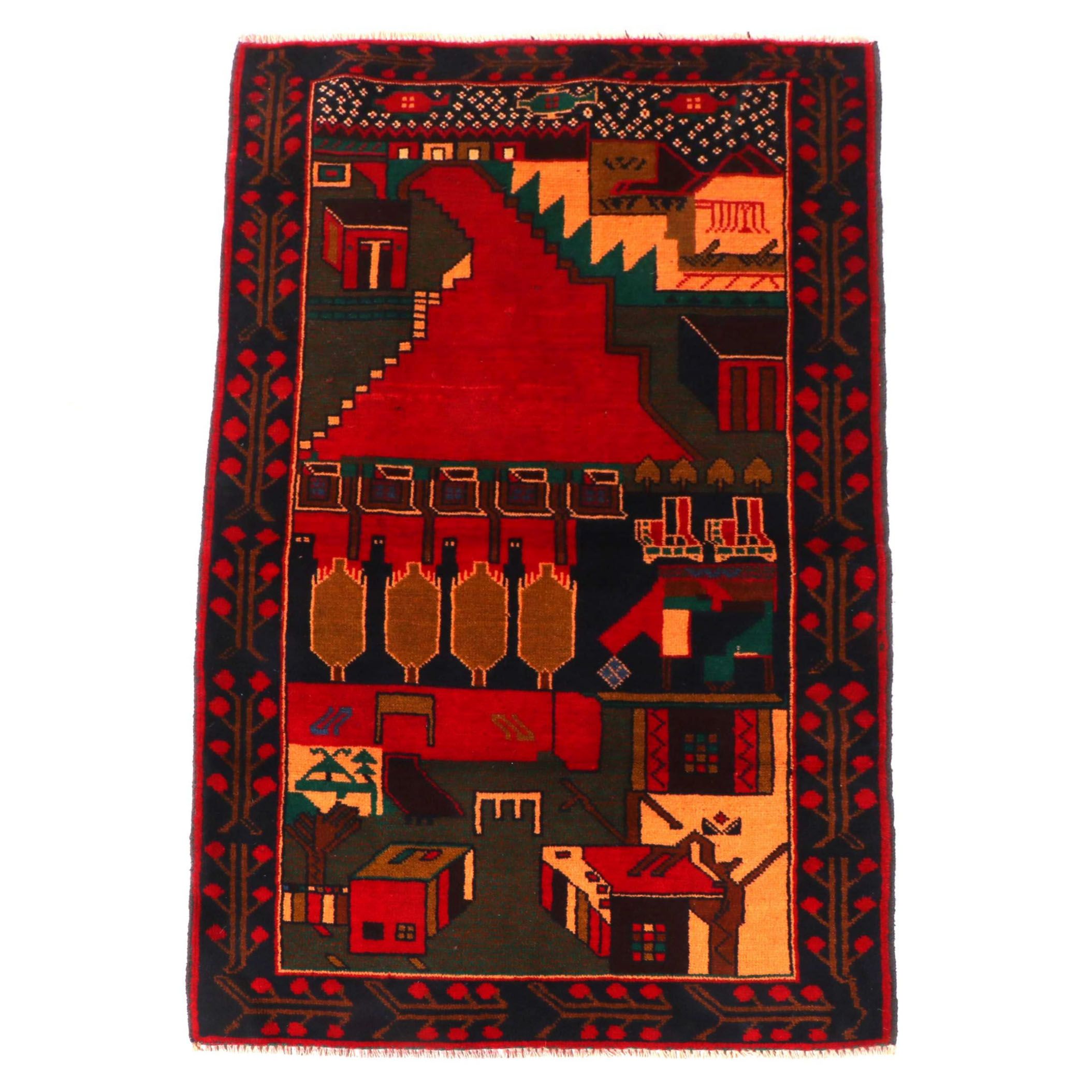 2'10 x 4'10 Hand-Knotted Afghan Pictorial War Accent Rug