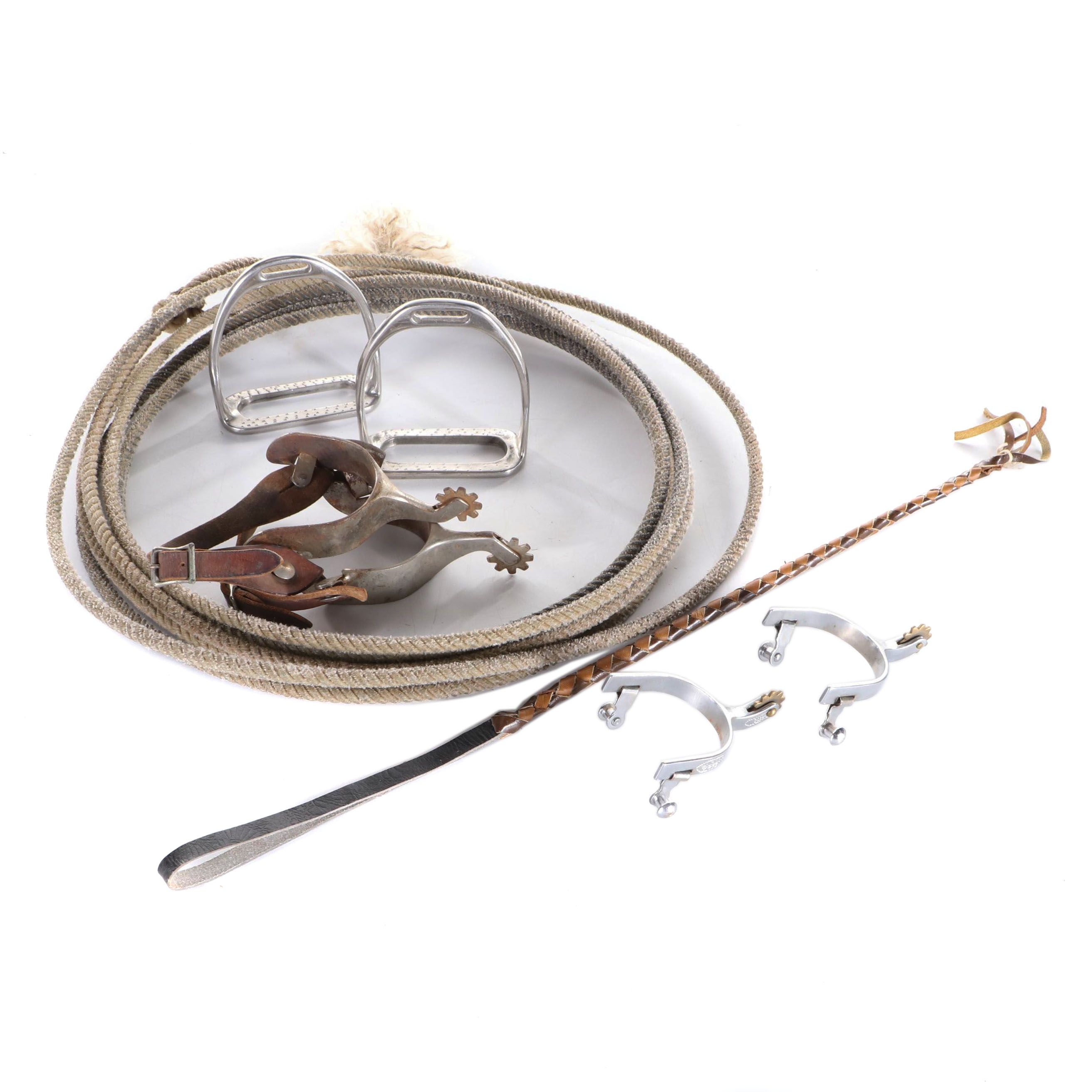 Korsteel Stainless Steel English Saddle Stirrups with Lasso, Spurs and Crop