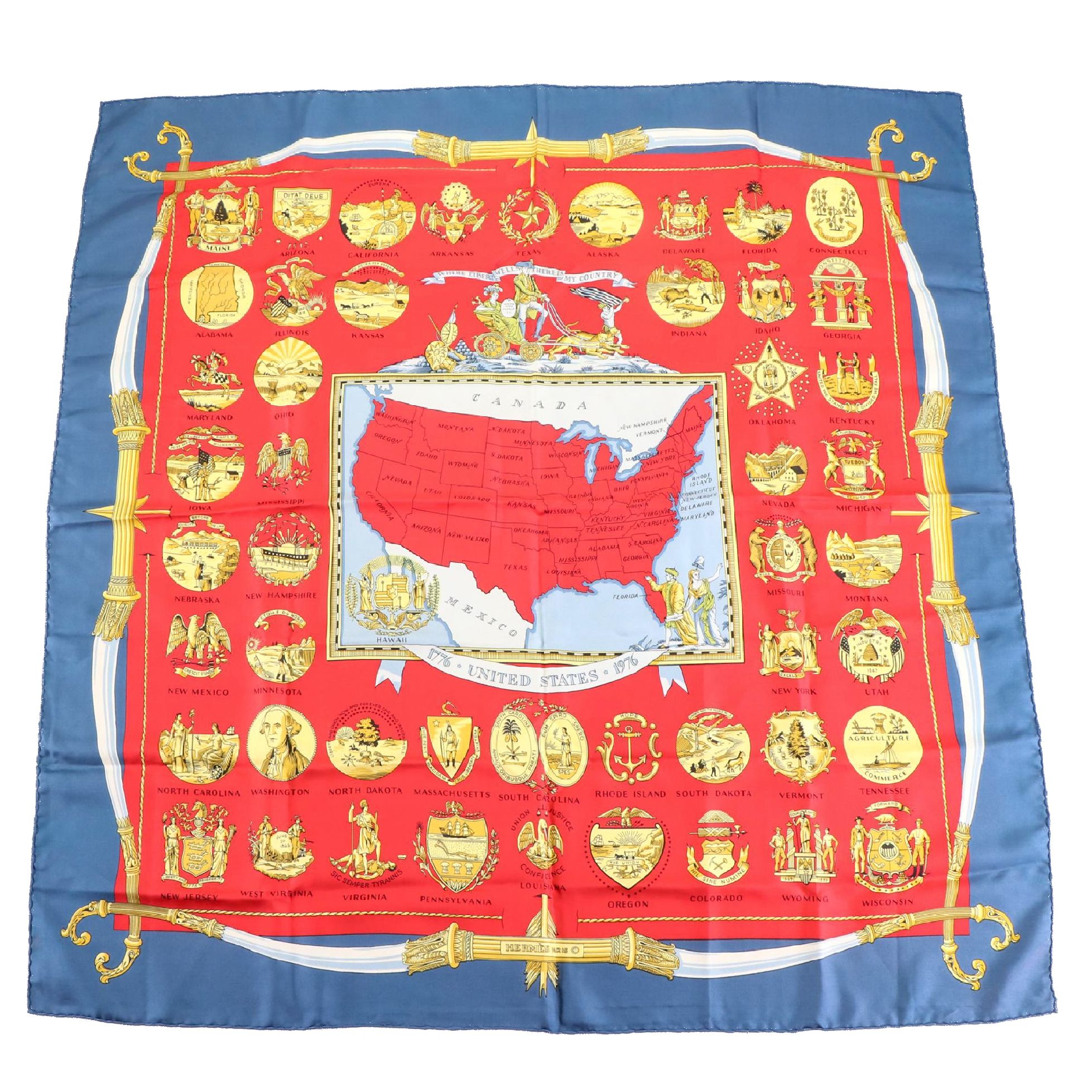 Hermès Early Issue "Arms of United States" Scarf 90 in Silk Twill