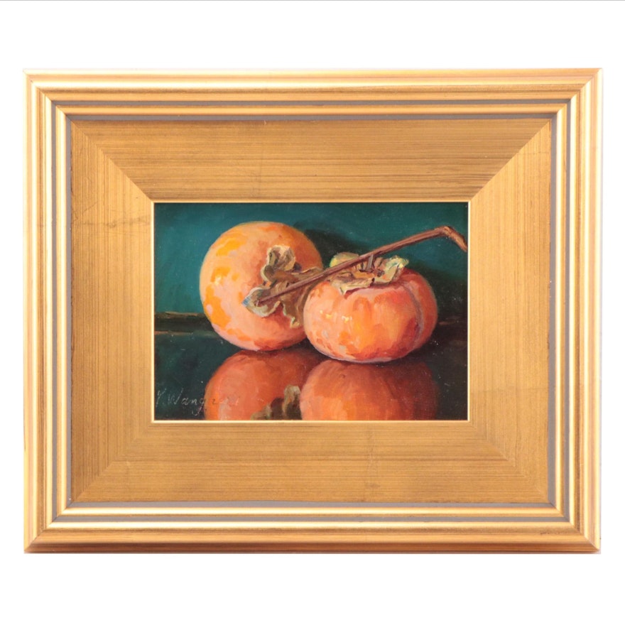 Youquing Wang Realist Still Life Oil Painting of Persimmons, 2021