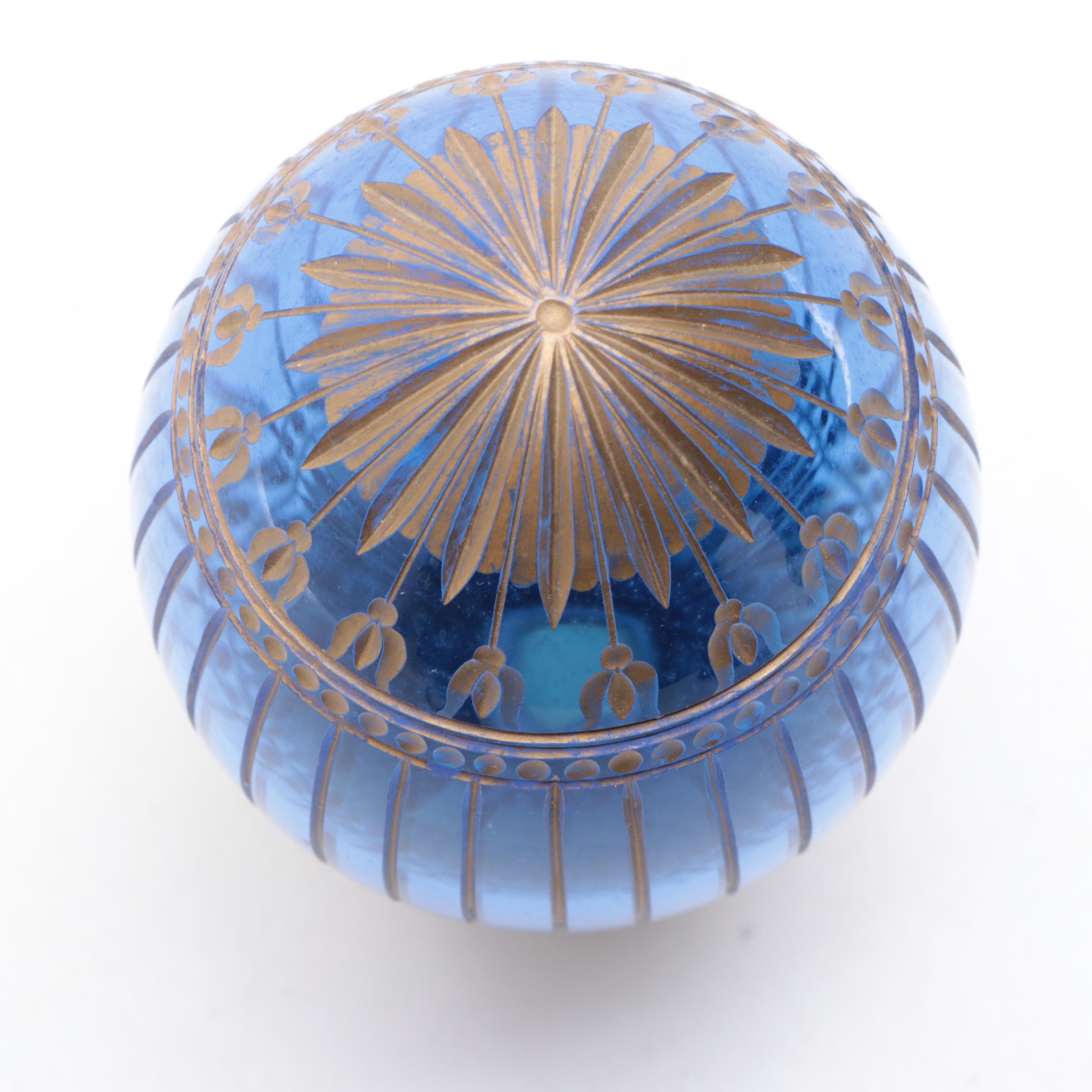 Faberge "0389" Blue and Gilt Glass Egg