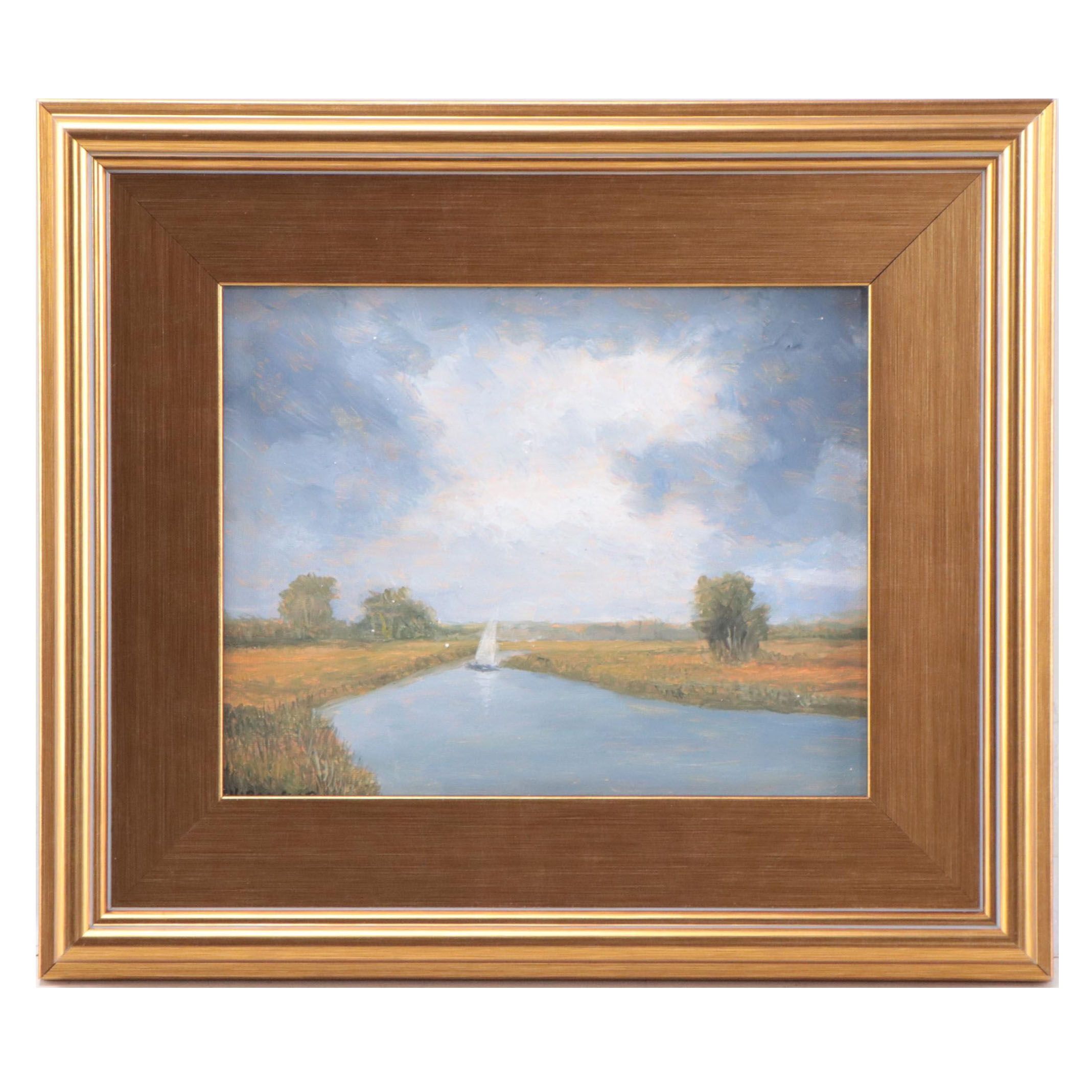 Sulmaz H. Radvand Landscape Oil Painting of River Scene, 21t Century