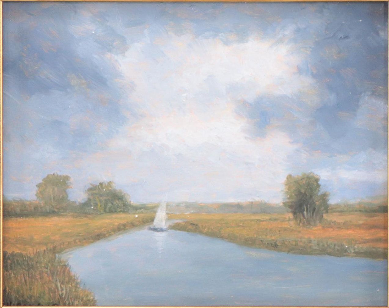 Sulmaz H. Radvand Landscape Oil Painting of River Scene, 21t Century