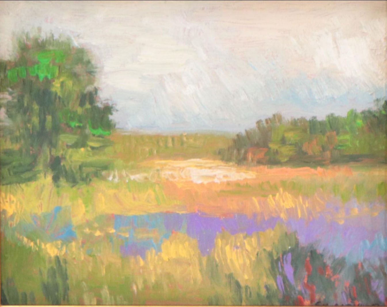 Sulmaz H. Radvand Landscape Oil Painting of Flowering Meadow, 21st Century