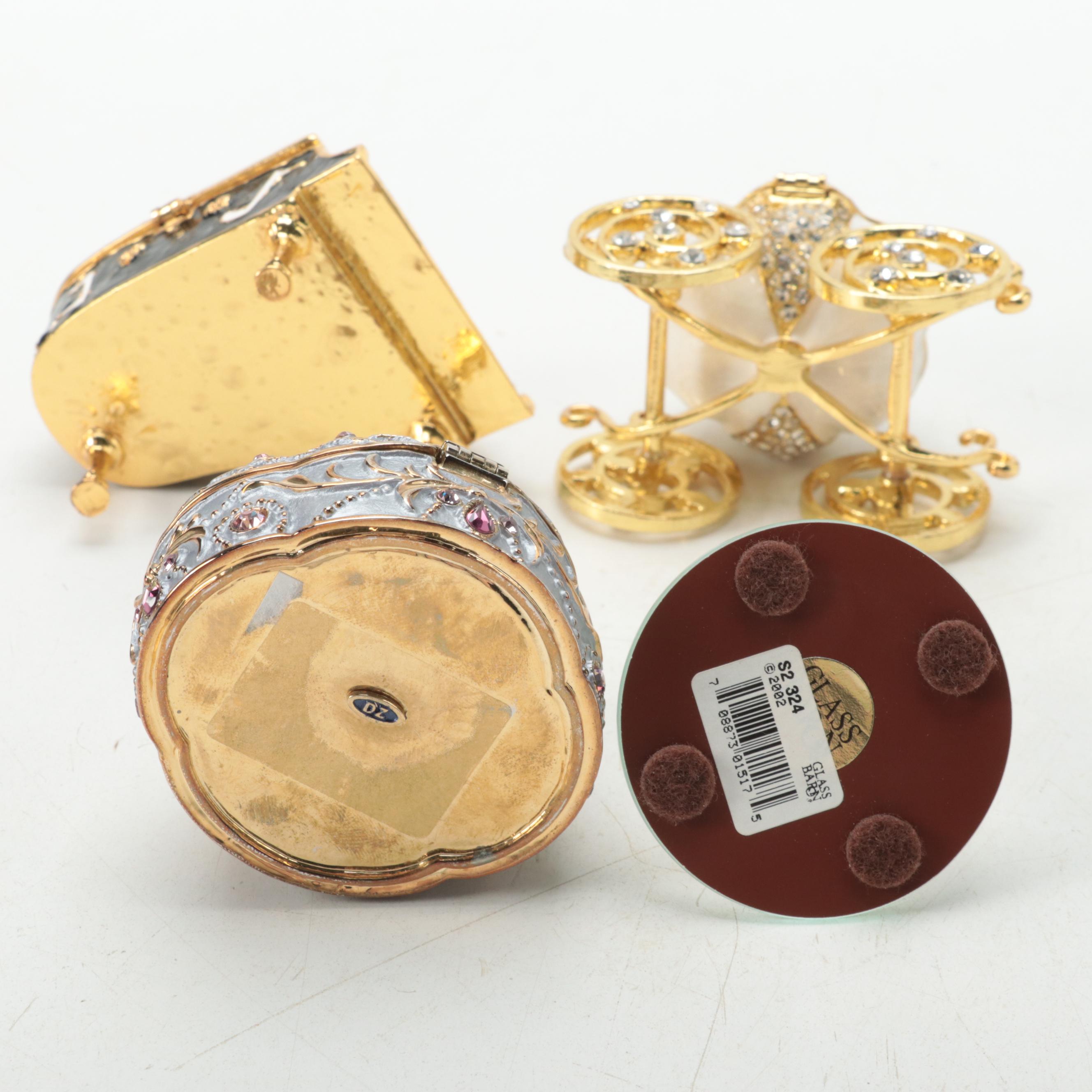 Jere and Other Trinket Boxes With Glass Barn Crystal Butterfly Figurine